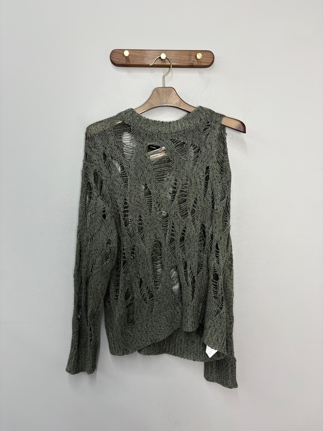 ROARINGWILD 펀칭 데미지 카키 니트 A3702 상품이미지2