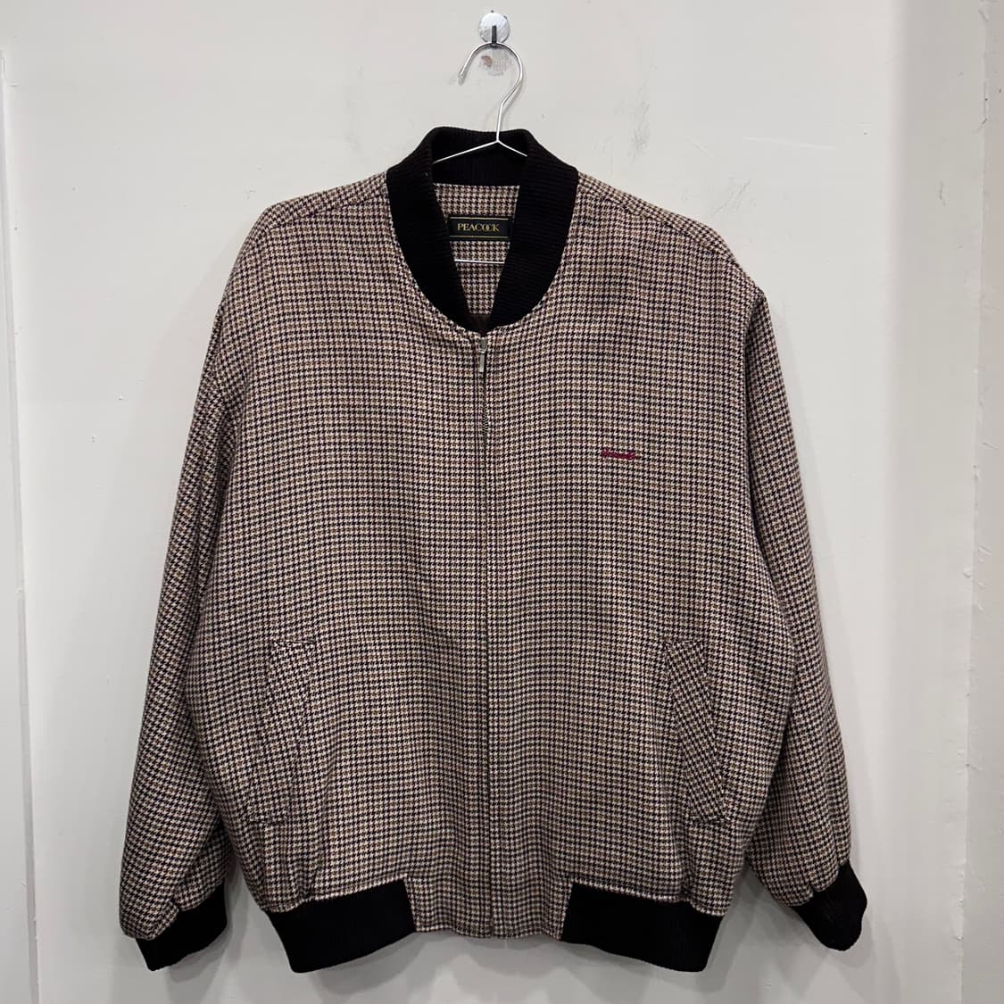 피코크 하운드패턴 숄카라 퓨어 울 집업 자켓 상품이미지2