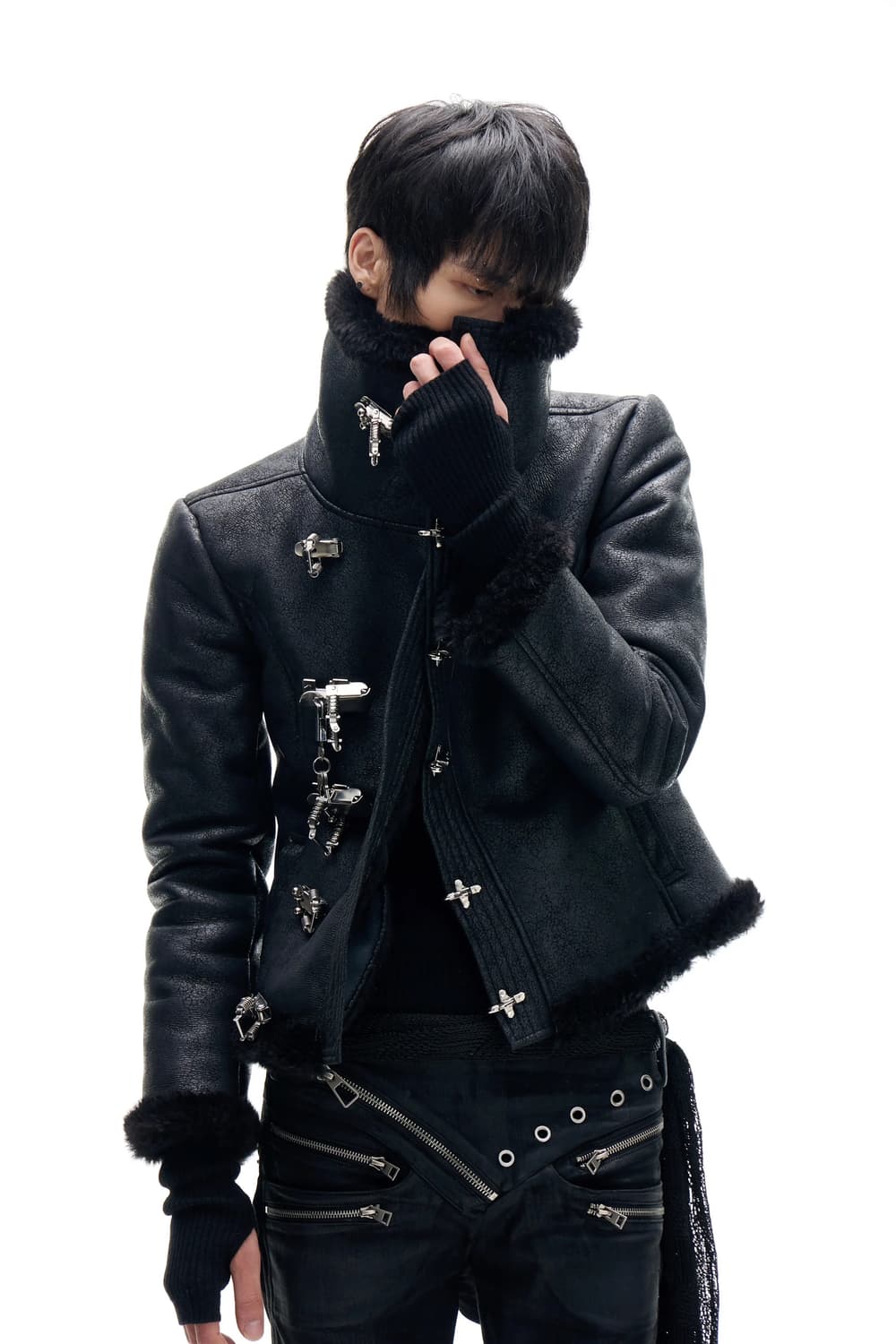 Fur High-neck Metal Buckle Jacket 상품이미지6