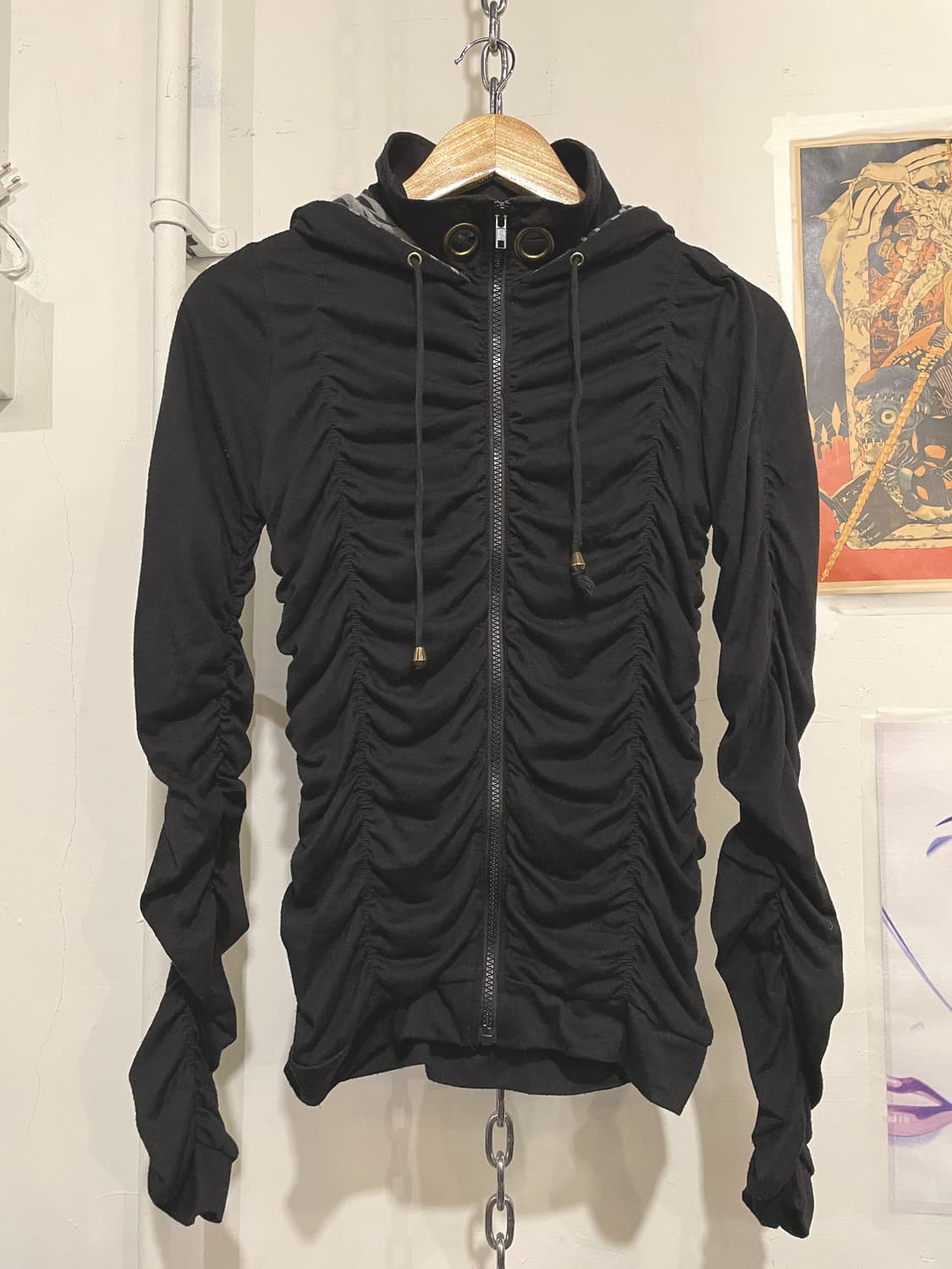 지브라 패턴 셔링 블랙 후드집업 갸루 y2k 상품이미지3