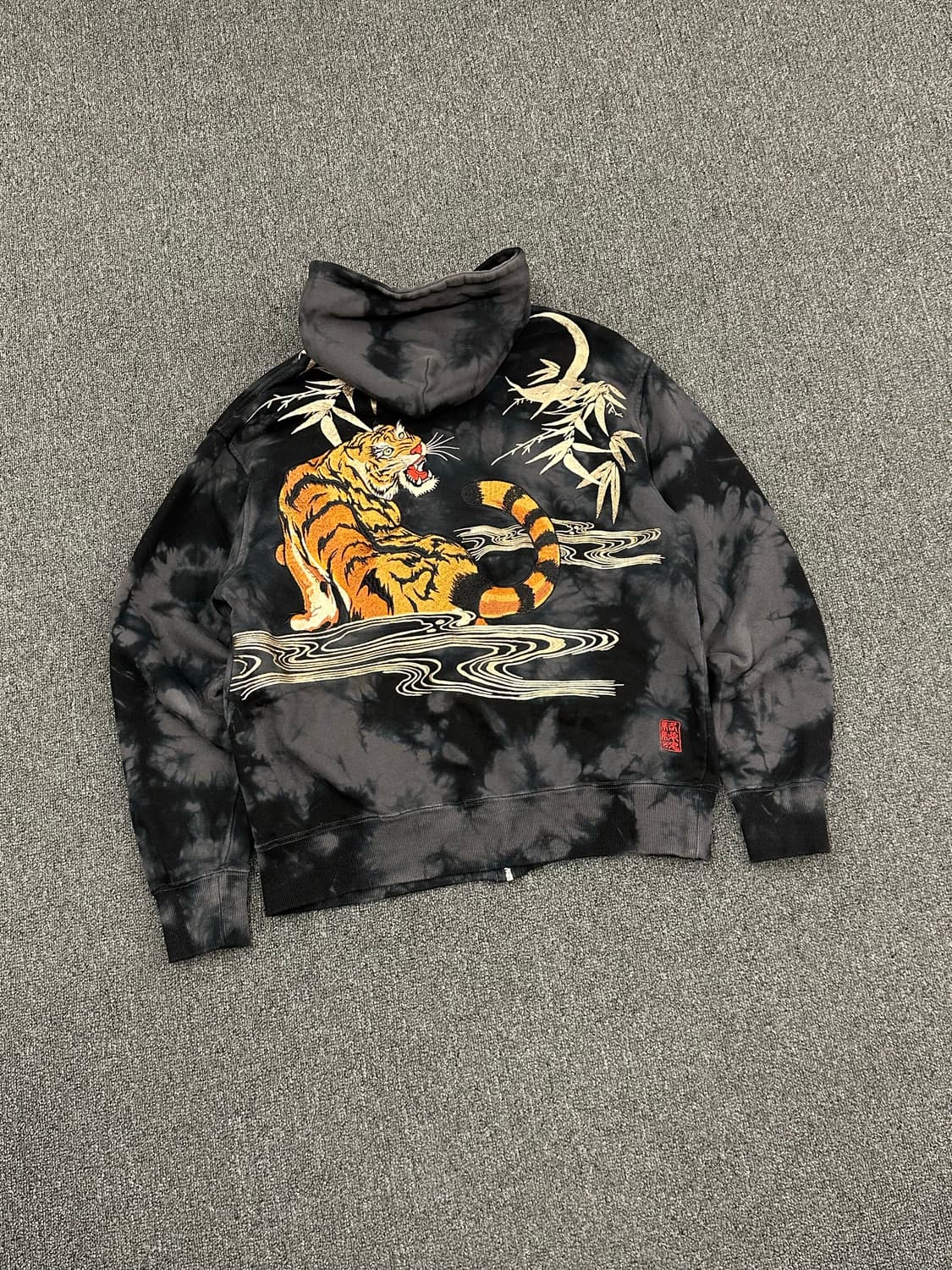 XL)카라쿠리 타마시 빈티지 오리엔탈 타이거 자수 후드집업 상품이미지2