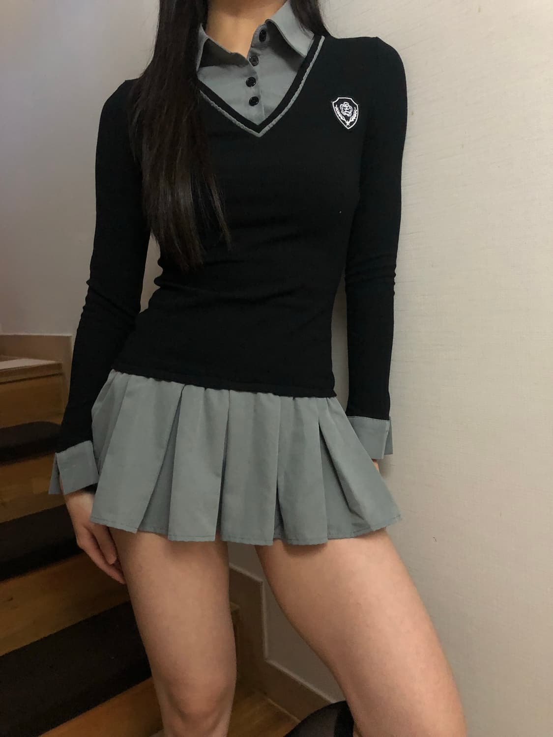 빈티지 그레이 니트 레이어드 플리츠 원피스 상품이미지9