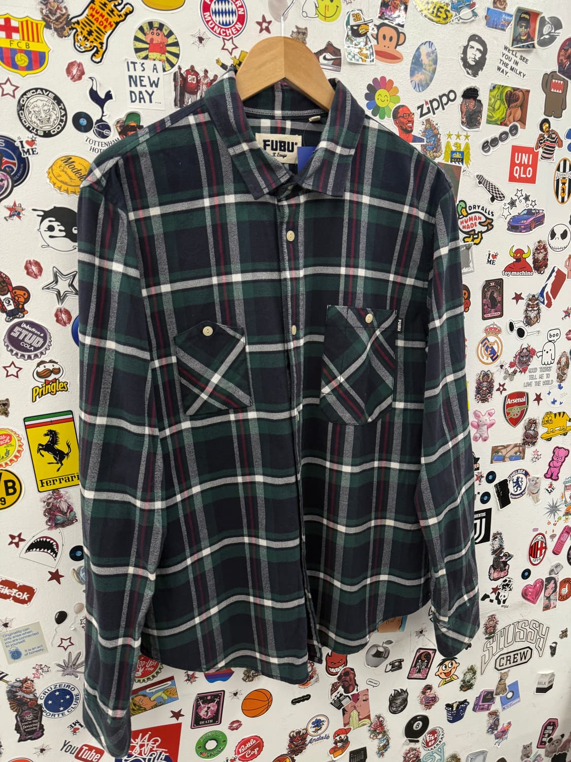 FUBU 후부 올드스쿨 그린 체크 남방 셔츠 XL 상품이미지3