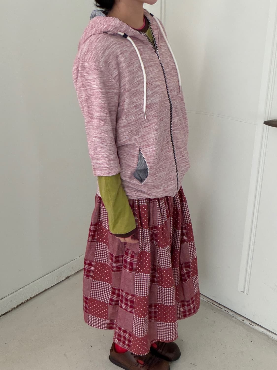 일본빈티지 디테일 레이어드 반팔 후드집업 상품이미지1