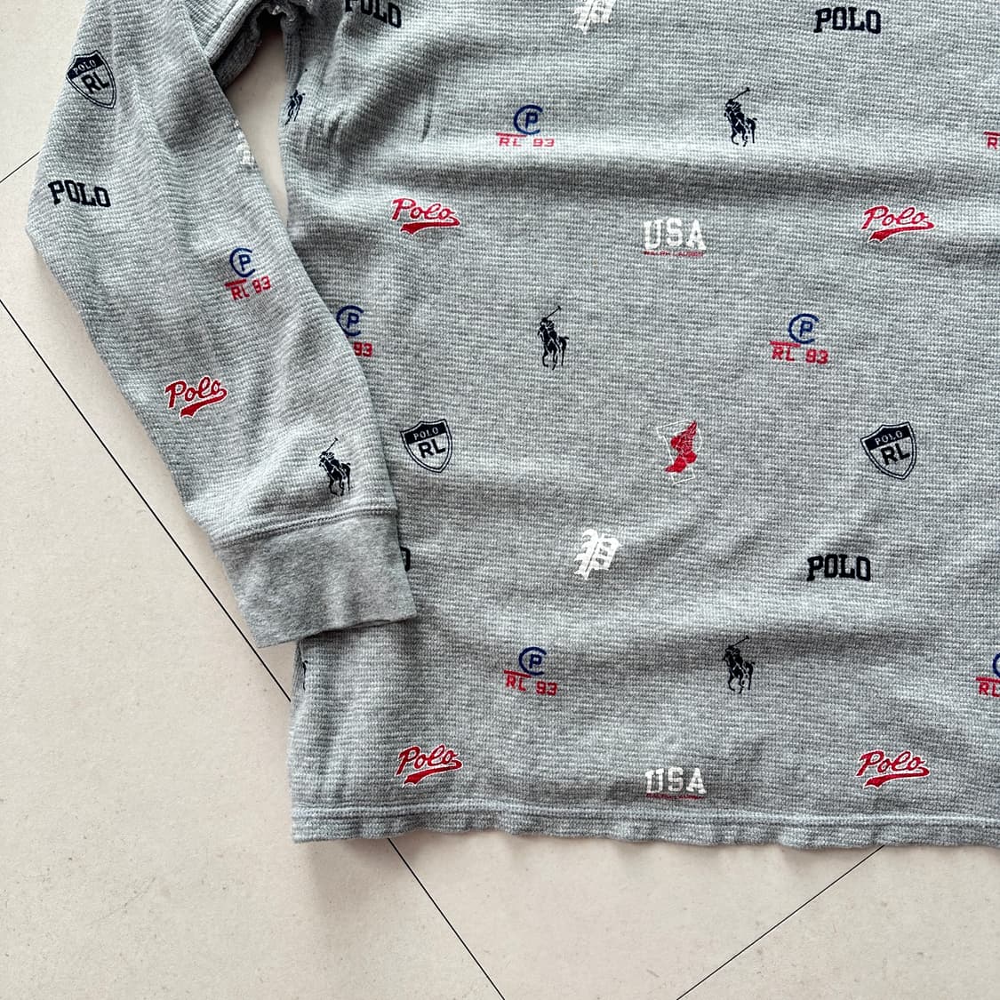 폴로 랄프로렌 올오버 로고 와플 긴팔 티셔츠 L 상품이미지10