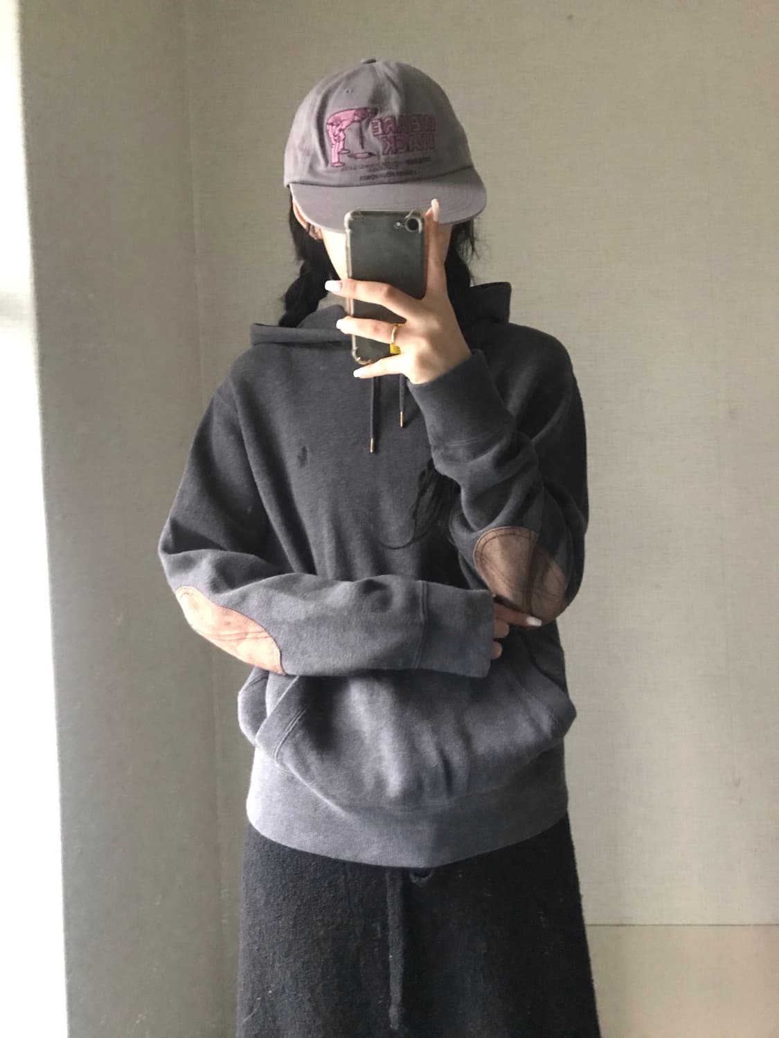 폴로 그레이 엘보패치 후드티 상품이미지1