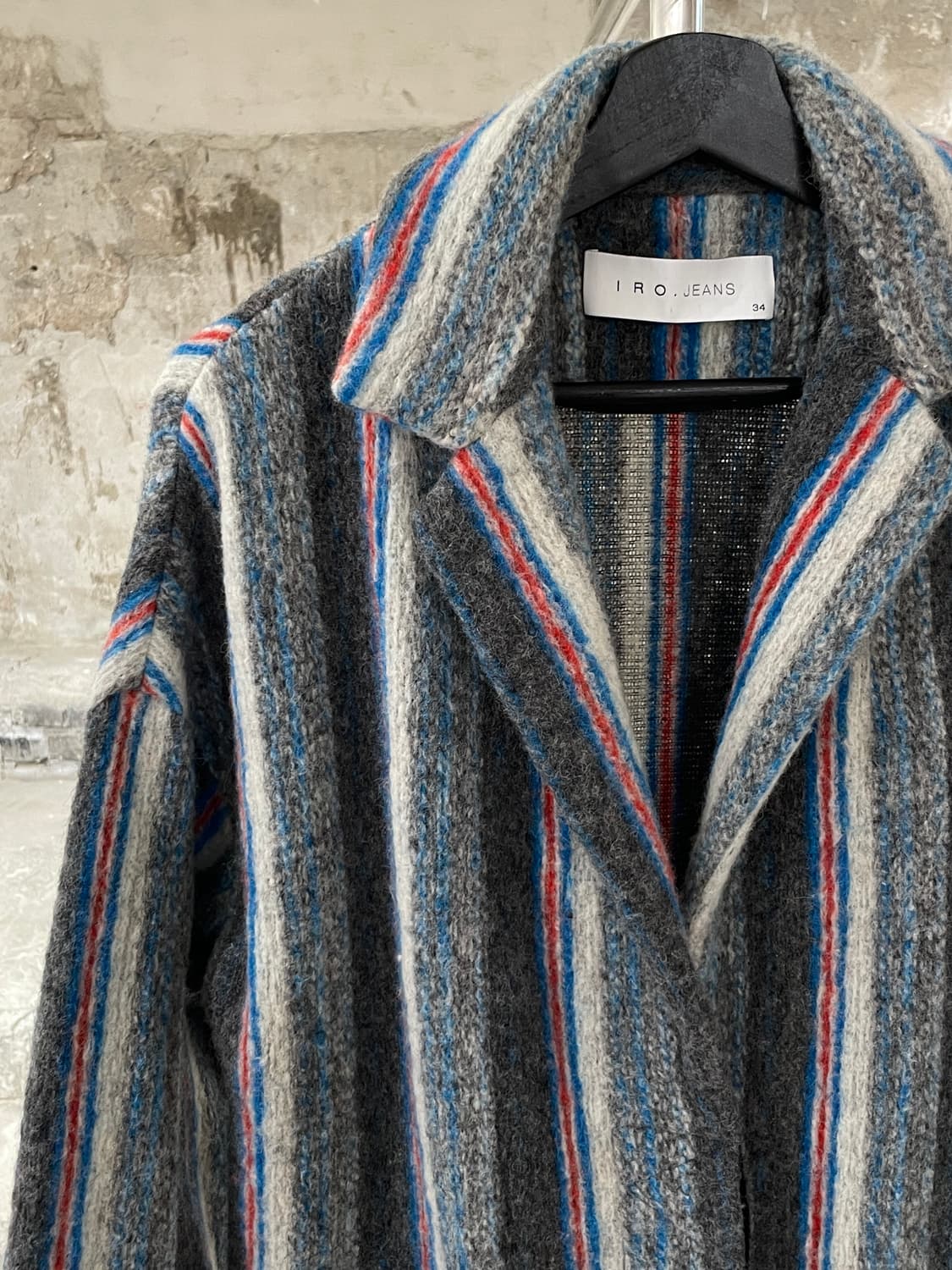 이로 그레이 스트라이프 히든 버튼 울 숏 코트 상품이미지2