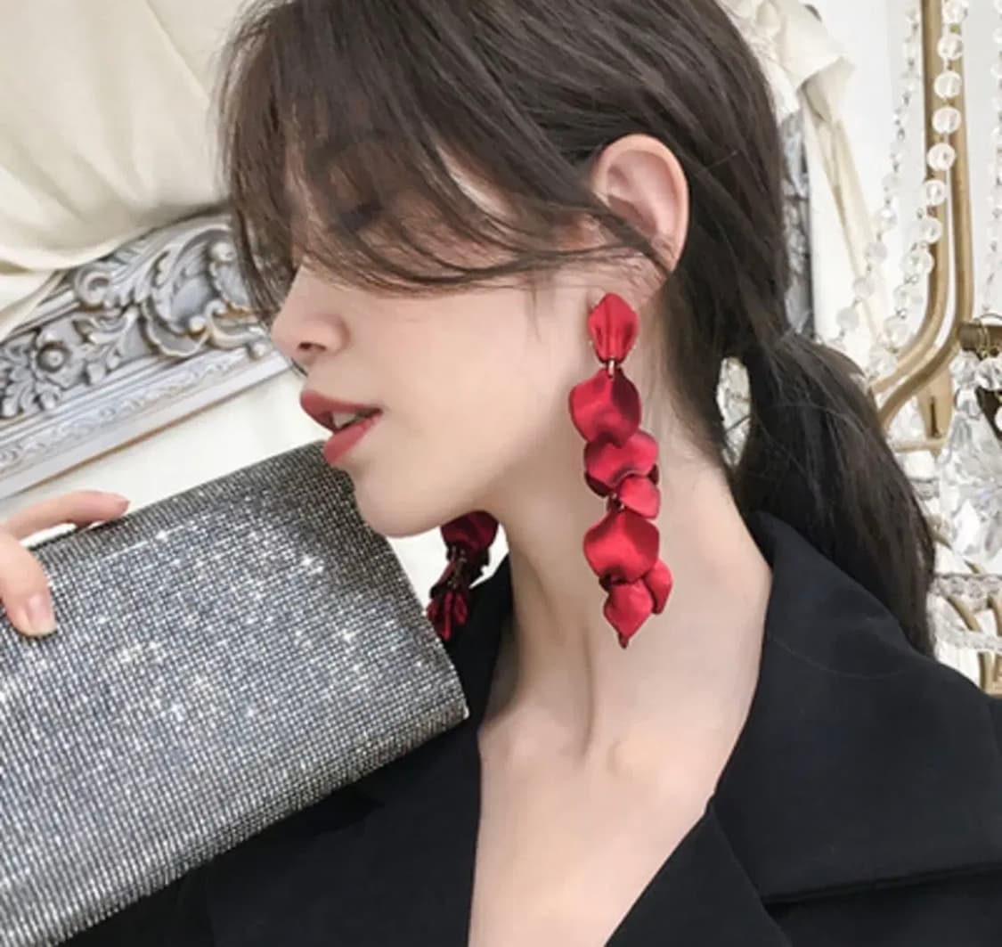 아크릴 장밋잎 레드플라워 꽃 드롭귀걸이 롱귀걸이 상품이미지4