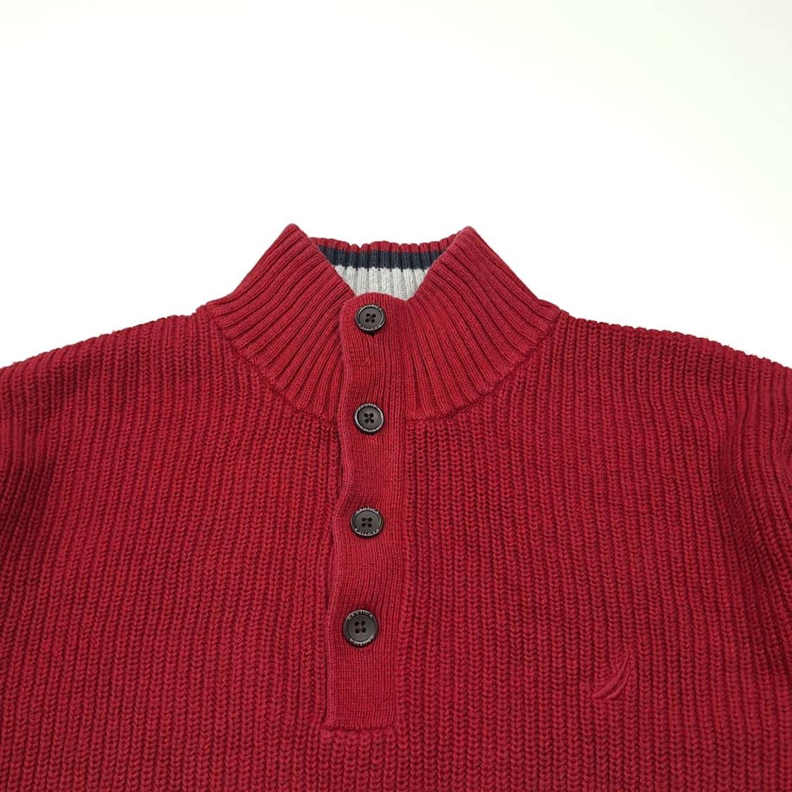 CL138 노티카 코튼 버튼목넥 레드 니트 스웨터 상품이미지2