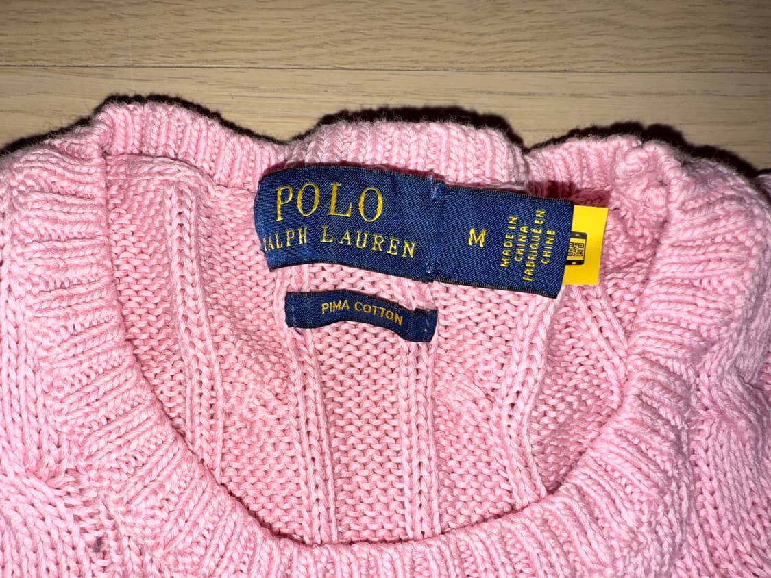 폴로 랄프로렌 케이블 니트 코튼 크루넥 스웨터 M / 카라멜 핑크 상품이미지3