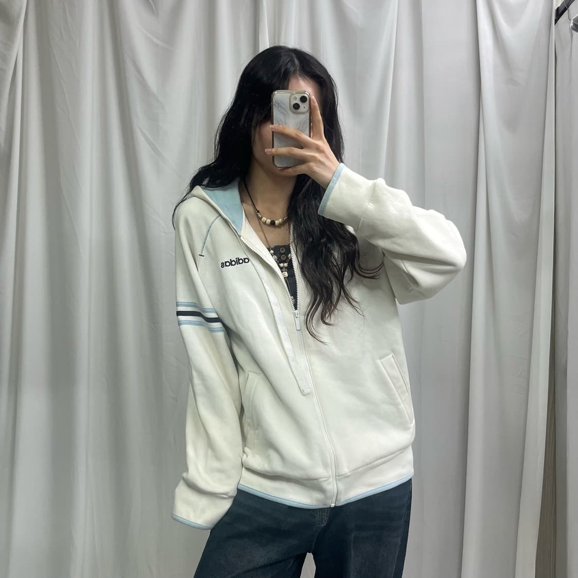 Adidas 00’s white hood zip-up 상품이미지1