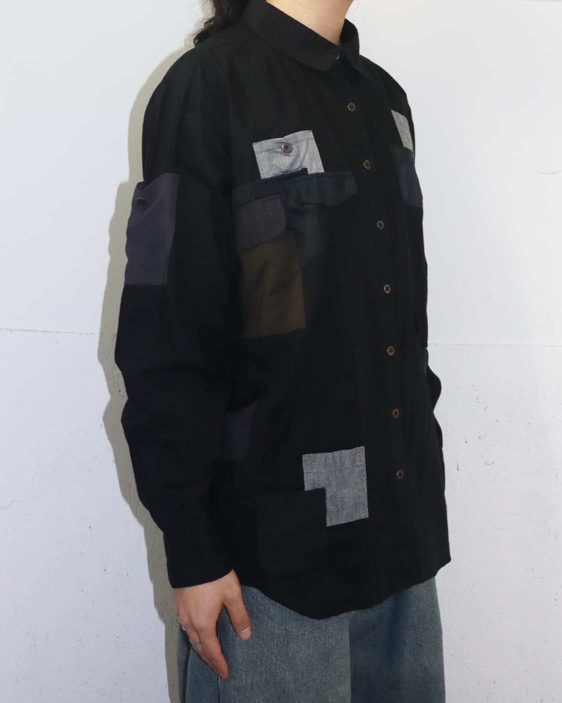 앤 소피 백 포켓 패치워크 오버사이즈 셔츠 상품이미지2