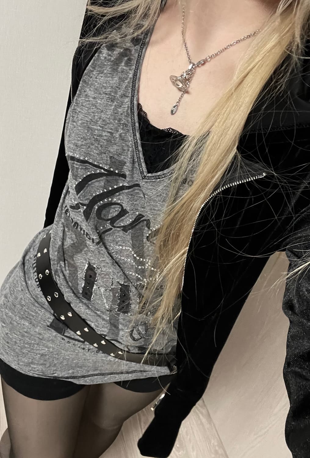 할리데이비슨 그레이 호피 큐빅 레터링 펑크 슬리브리스 민소매 나시 상품이미지1