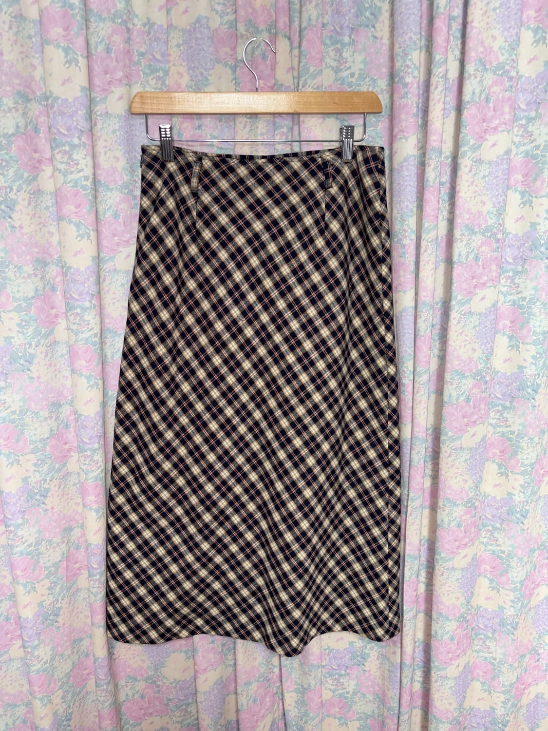 네이비 베이지 체크 롱 스커트 상품이미지9