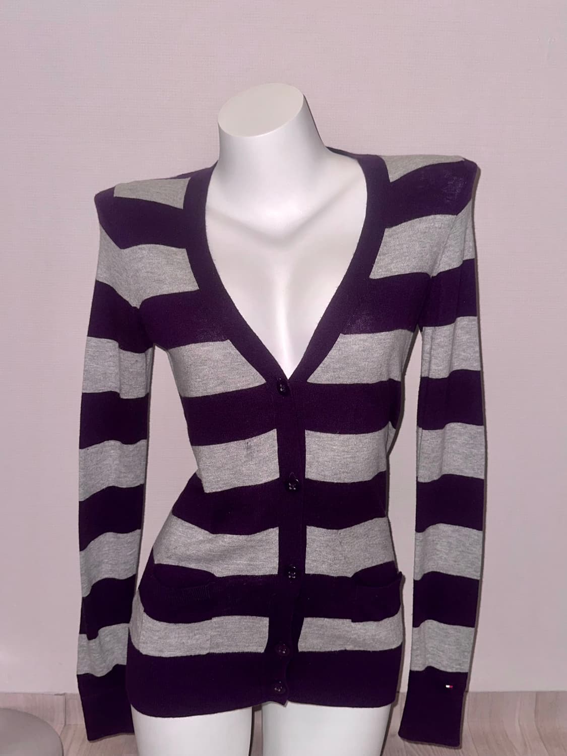 빈티지 퍼플 그레이 스트라이프 가디건 상품이미지1