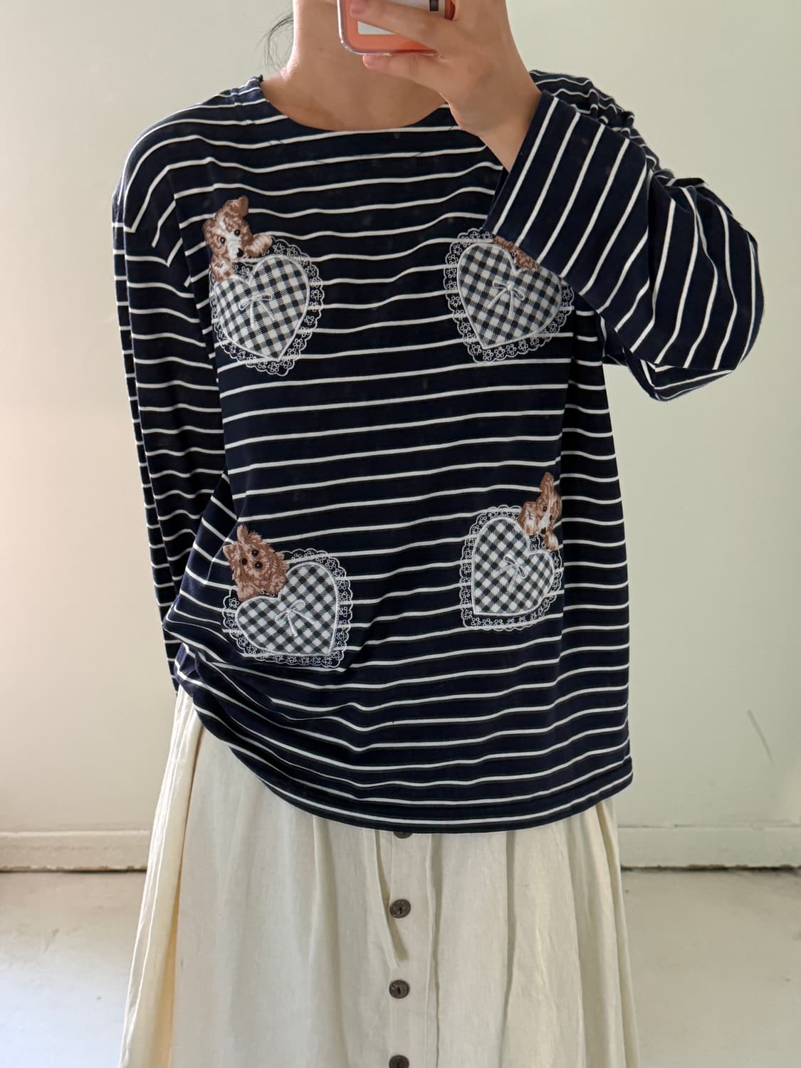 일본빈티지 하구미 강아지 자수 롱슬리브 상품이미지2