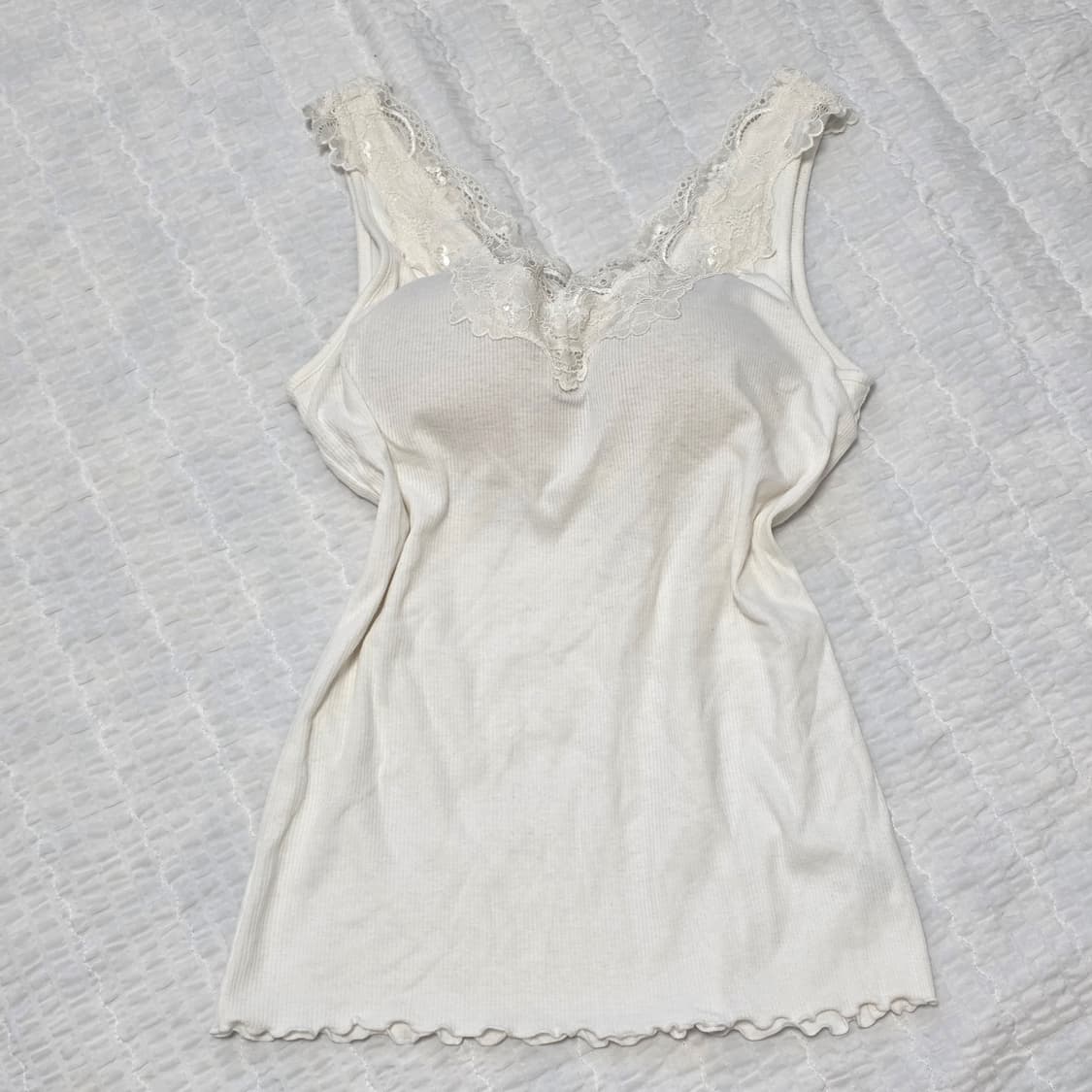 일본빈티지 GU 브라탑 화이트 레이스 슬리브리스 상품이미지1