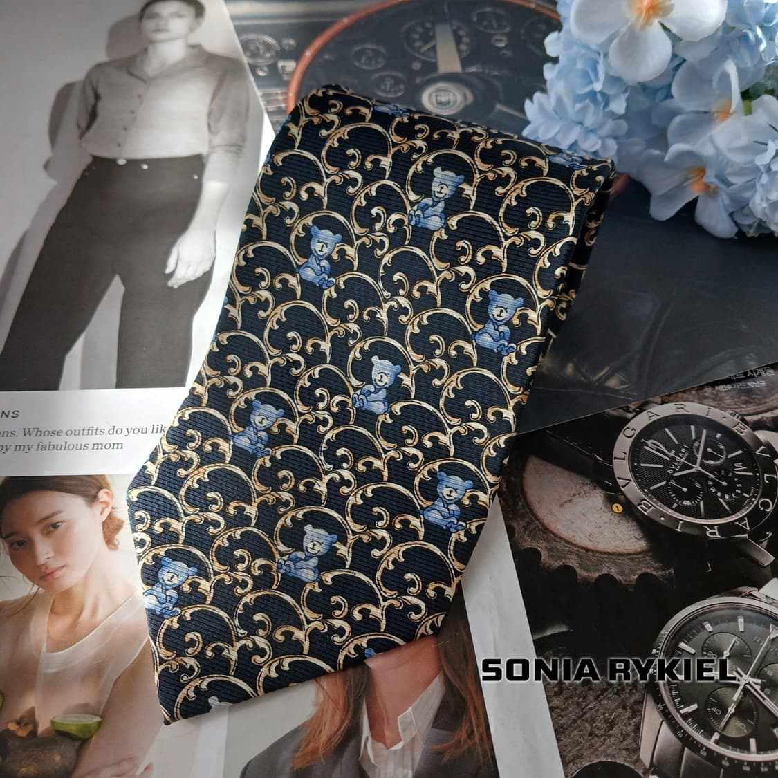 소니아 리키엘 실크 곰 모티브 넥타이 9.6cm A+등급 A19668 상품이미지2