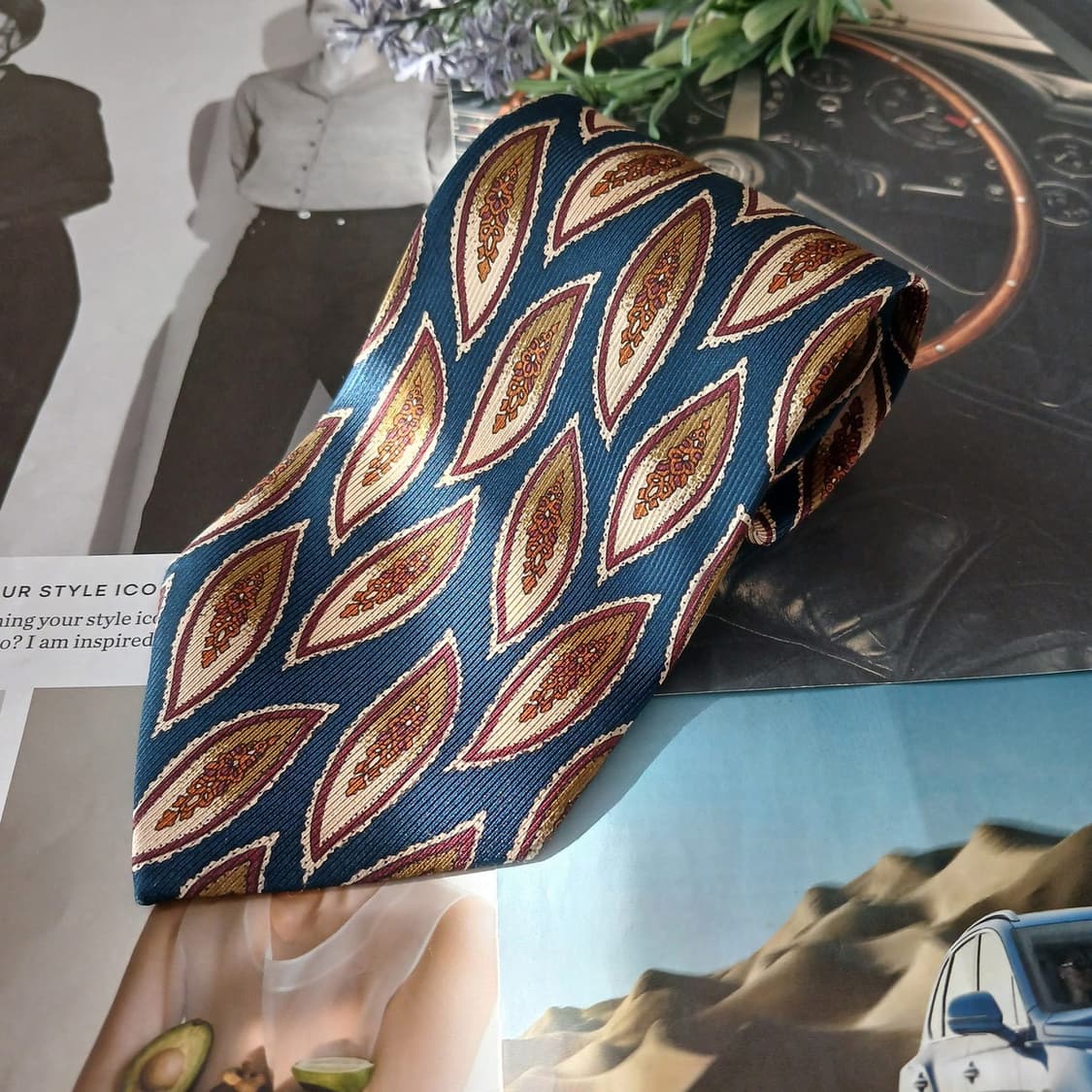 아쿠아스큐텀 페이즐리 리프 패턴 넥타이 9.4cm B등급 A18863 상품이미지2
