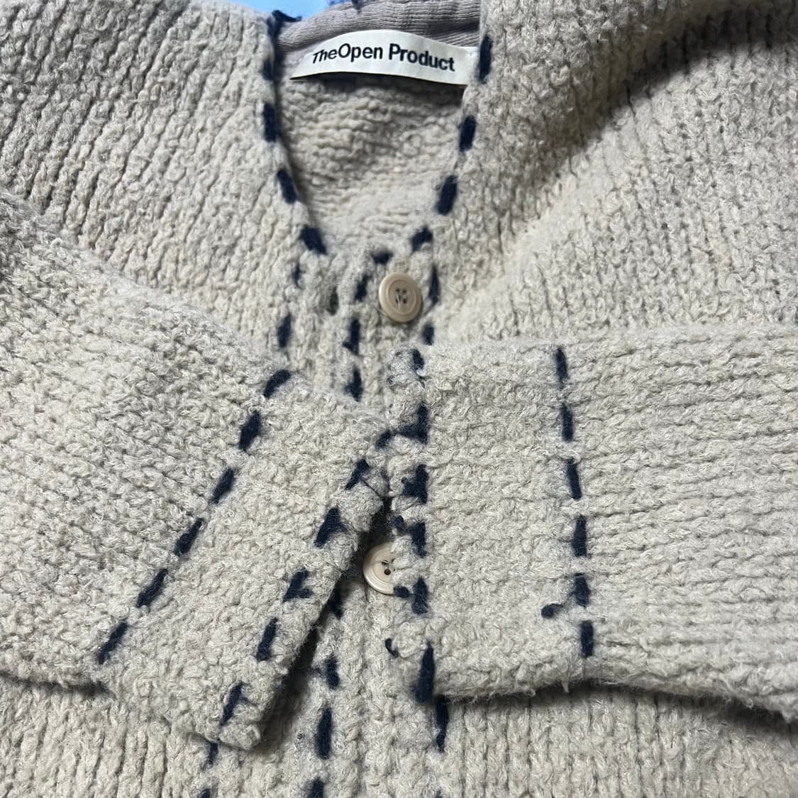 더오픈프로덕트 오픈와이와이 울 스티치 가디건 베이지 상품이미지2