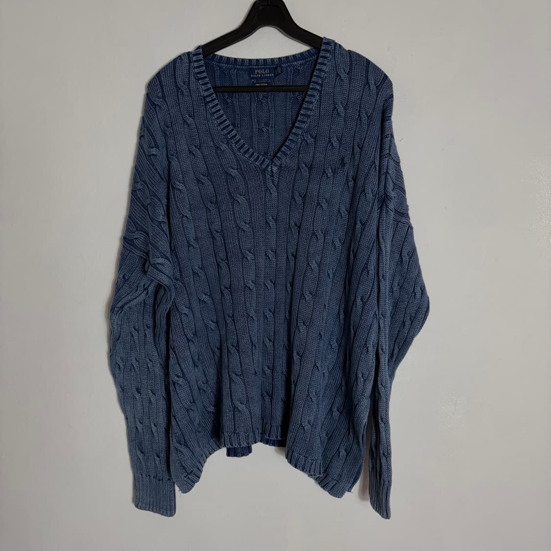 폴로 랄프로렌 블루 브이넥 케이블 니트(XL) 상품이미지1