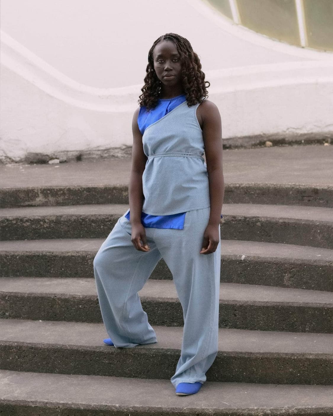 [XS,S,M,L]베이스레인지 Eye 원 숄더 탑/라이트 블루 워시 상품이미지6