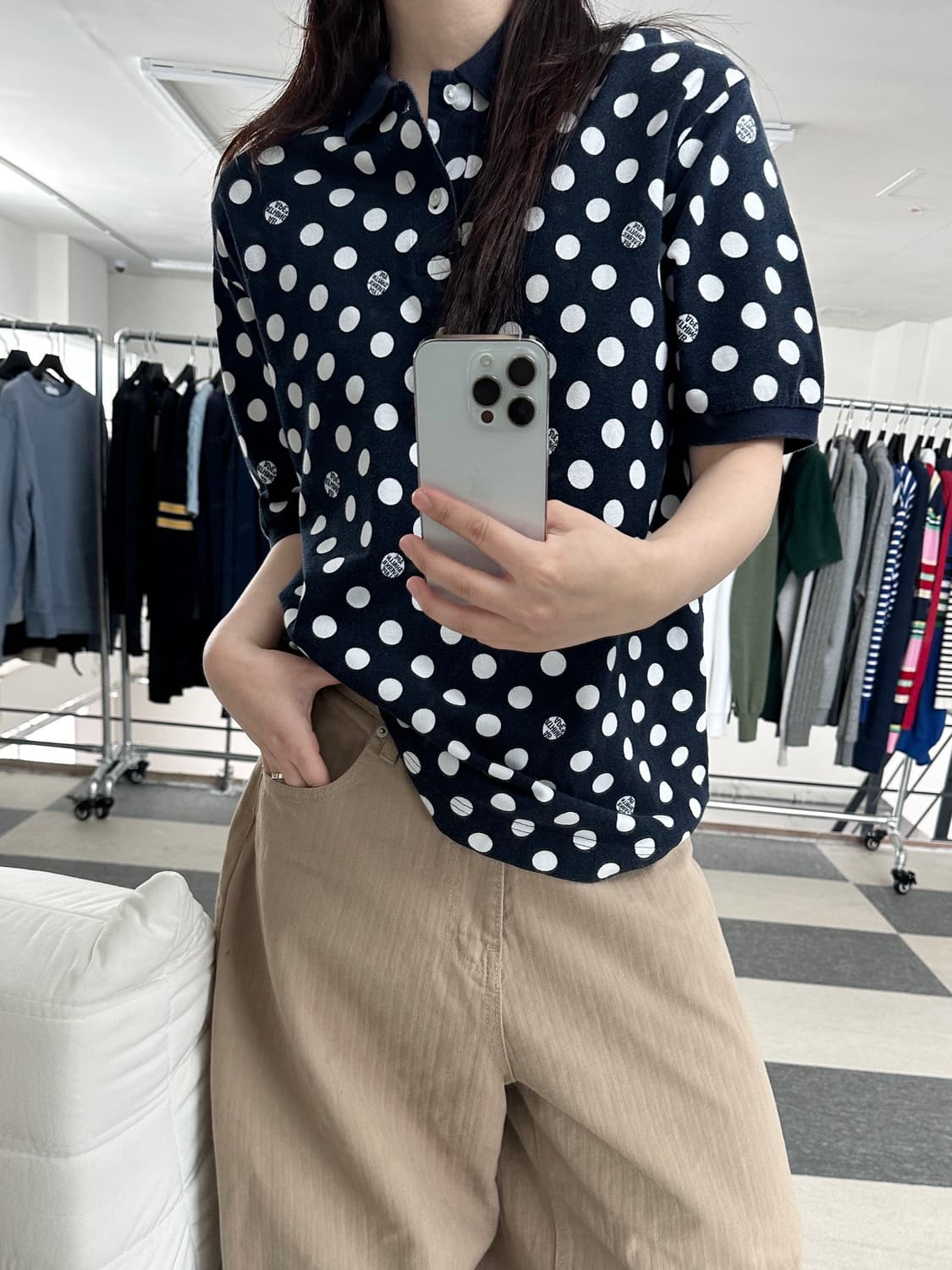 베이프 네이비 도트 카라티셔츠  상품이미지1