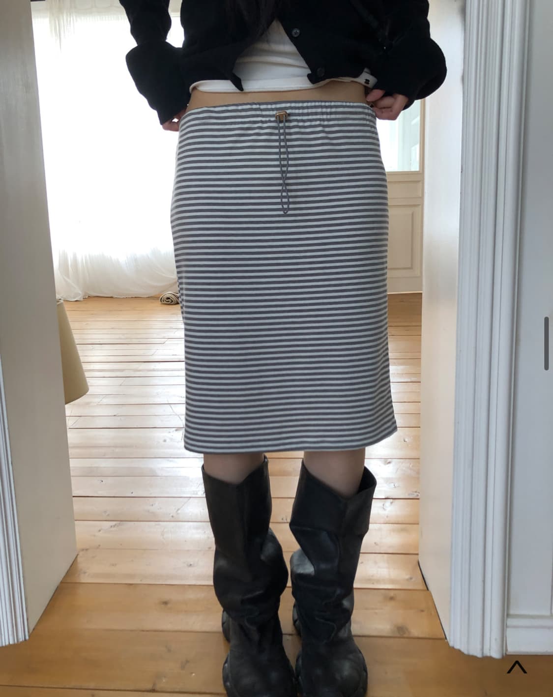 릿킴 스트라이프 미디 스커트 STRIPE MIDI SKIRT 아이보리 상품이미지1