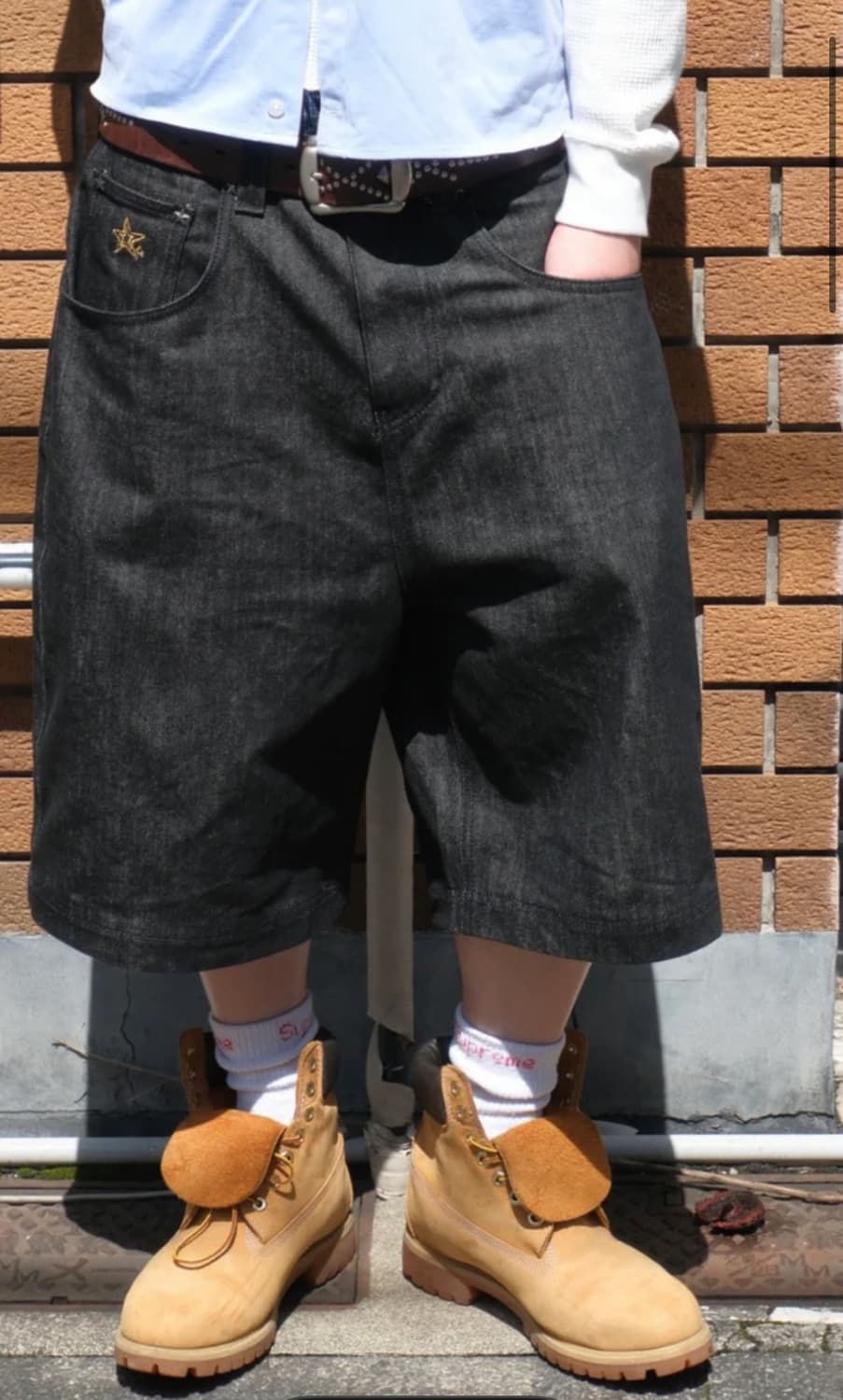 BELVET 스타로고 데님 쇼츠 블랙 L 상품이미지1