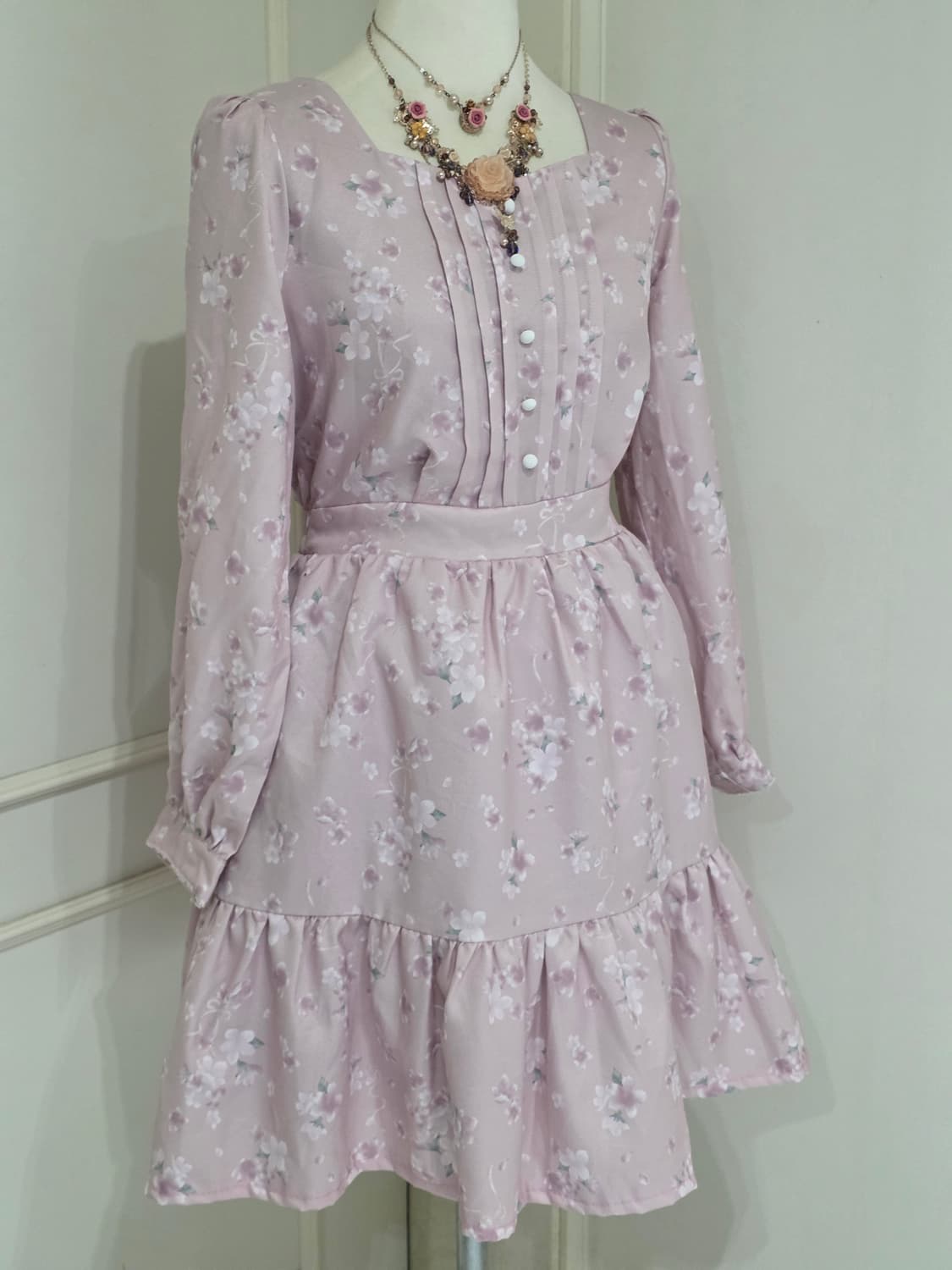 엑시즈팜 일본빈티지)플로럴 사쿠라 핑크 로맨틱 히메갸루stc 양산형원피스 상품이미지5