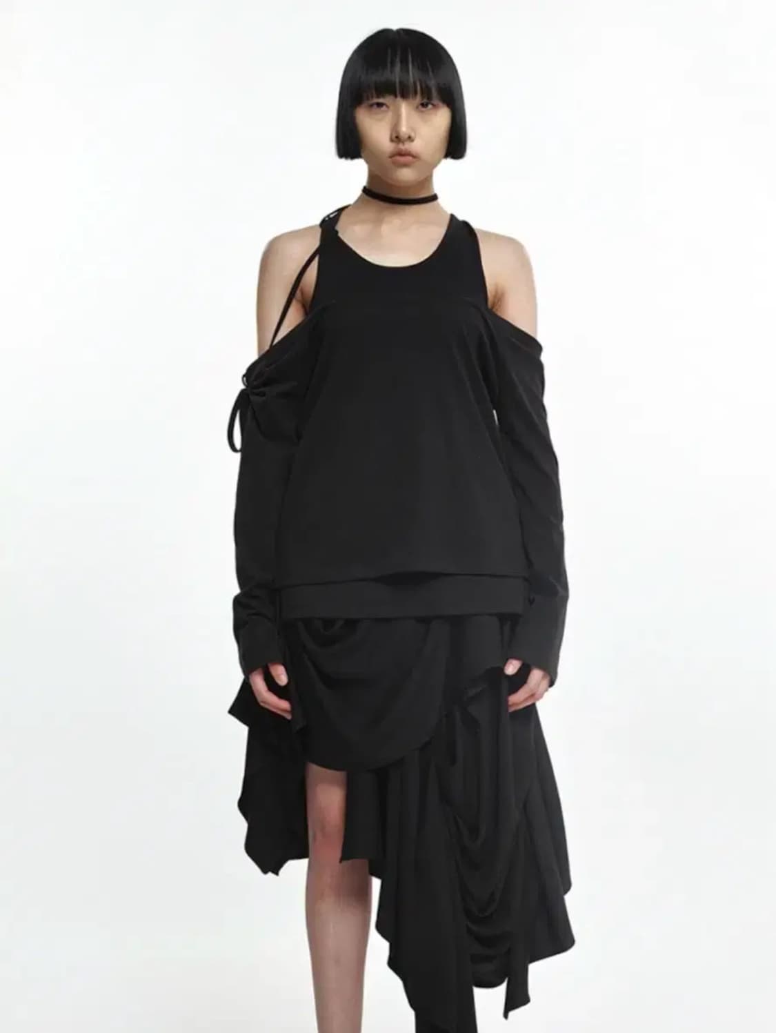 (새제품) 나체 LAYERED TIE LONG SLEEVE 블랙 상품이미지1