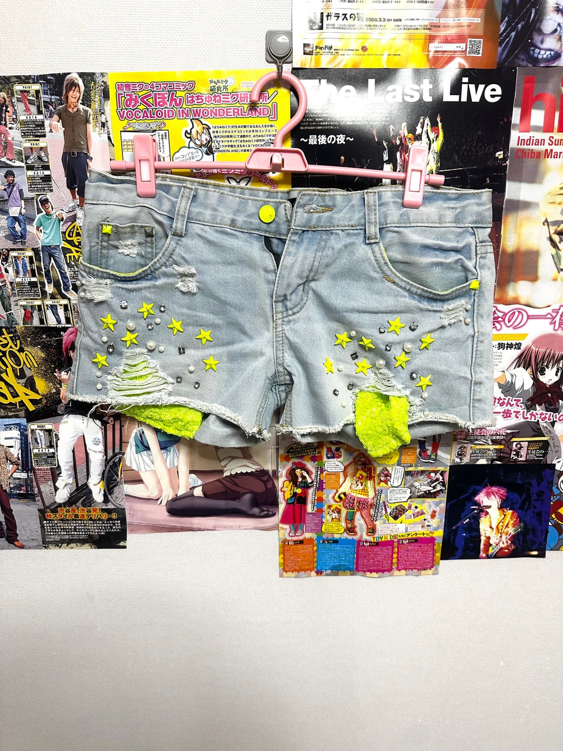 키치 팝갸루 y2k 별스터드 네온 연청 일브 핀터깔 숏팬츠 상품이미지1