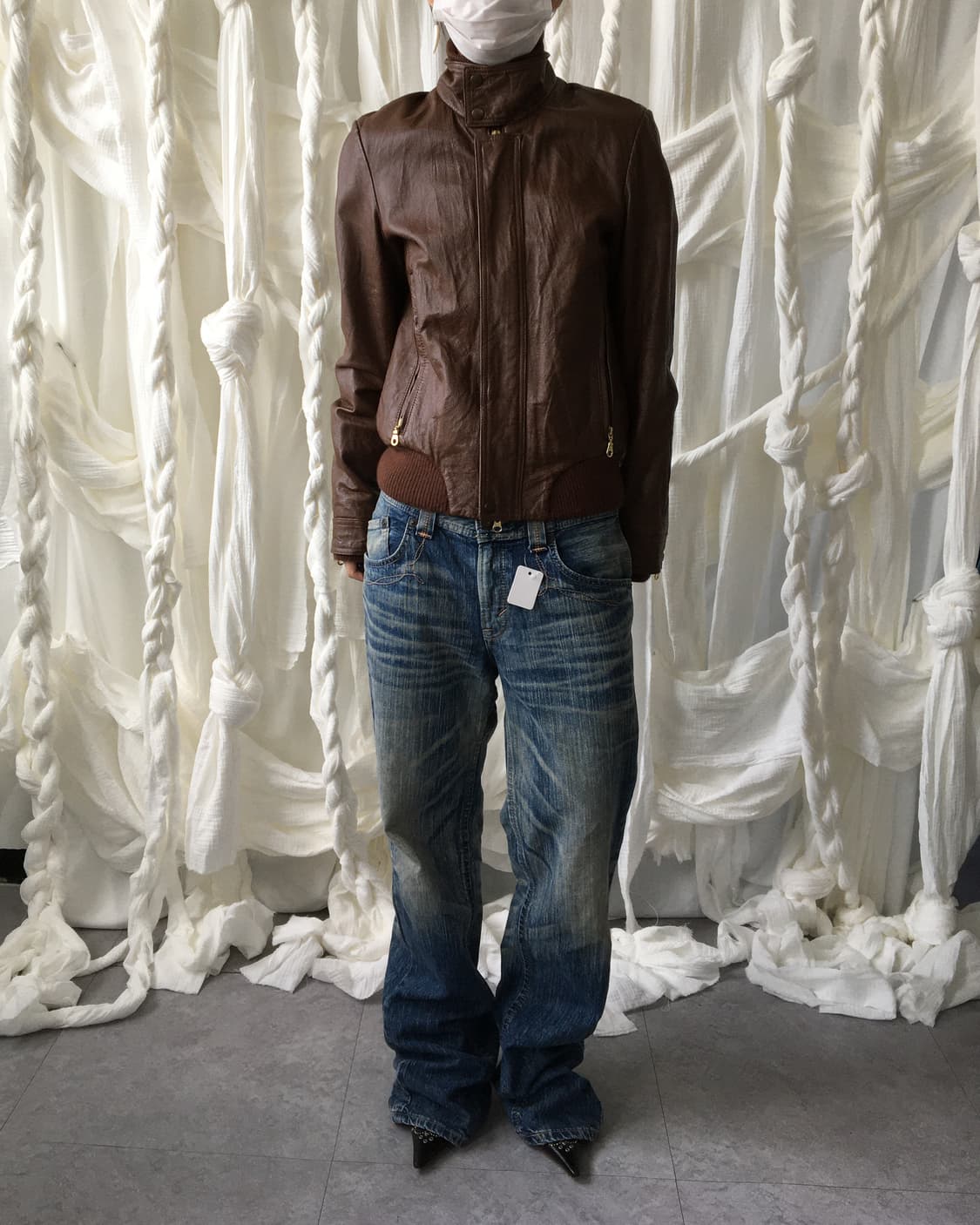 Lamb skin high neck bomber leather jacke 상품이미지9