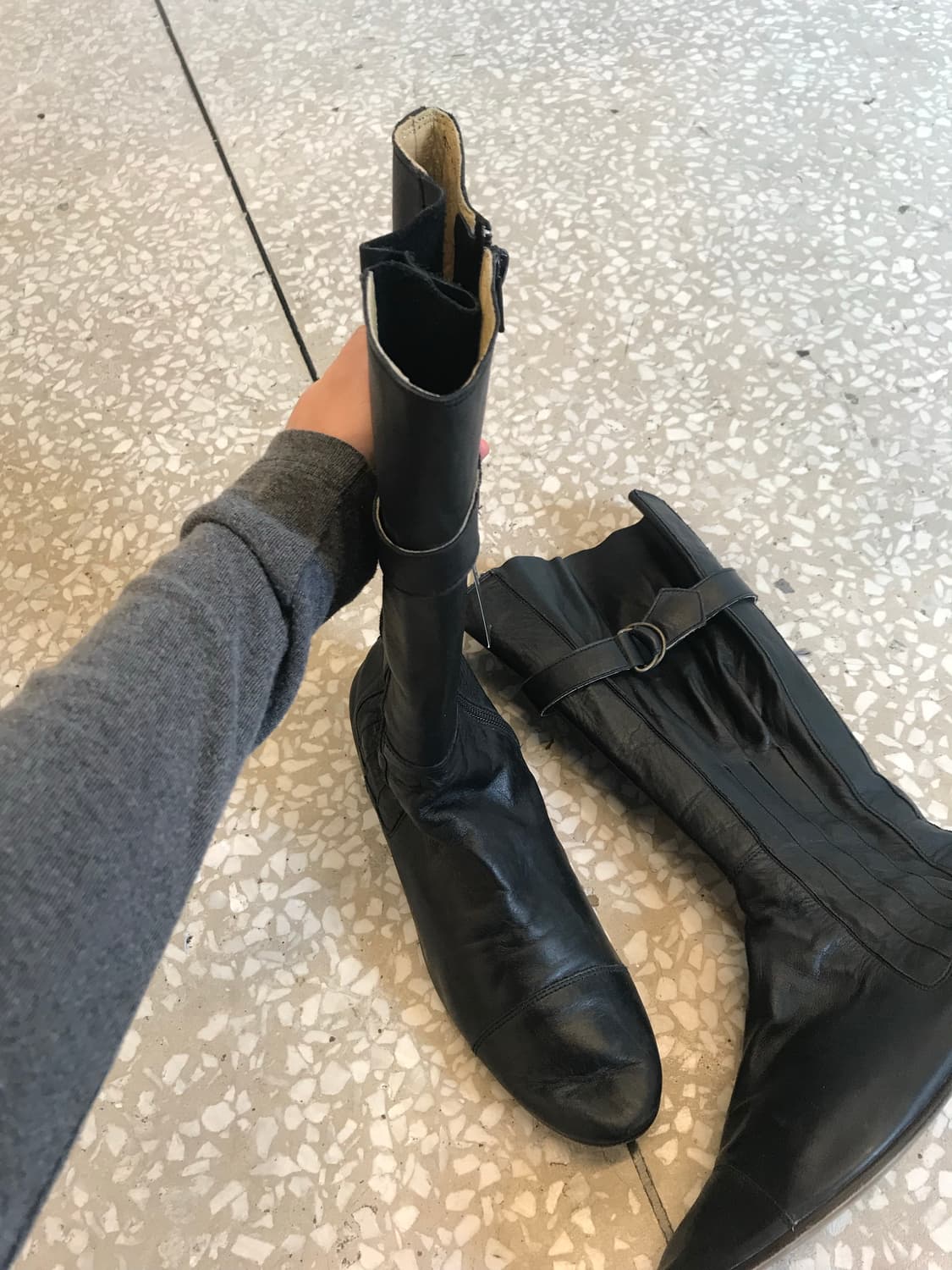 Vintage Pointed Leather Long Boots  상품이미지4