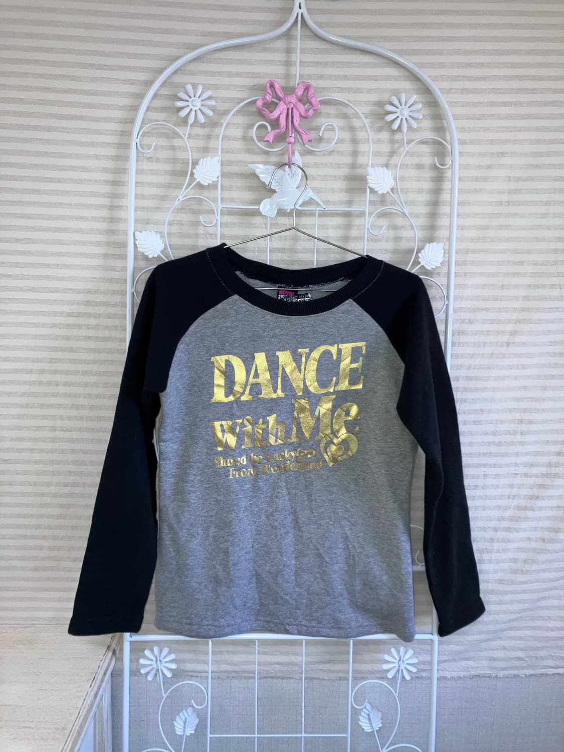 빈티지 블랙 그레이 배색 골드 레터링 맨투맨 y2k 스트릿 갸루 펑키 일 상품이미지4