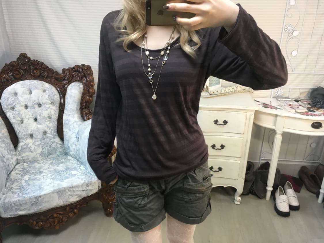 Set)브라운 퍼 글리터 가디건 + 스트라이프 롱슬리브 상품이미지7