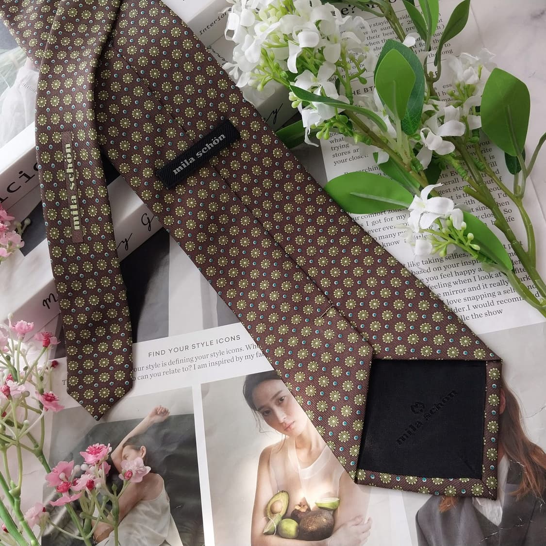 밀라숀 실크 브라운 플라워 패턴 넥타이 9.5cm A+등급 K2326 상품이미지5