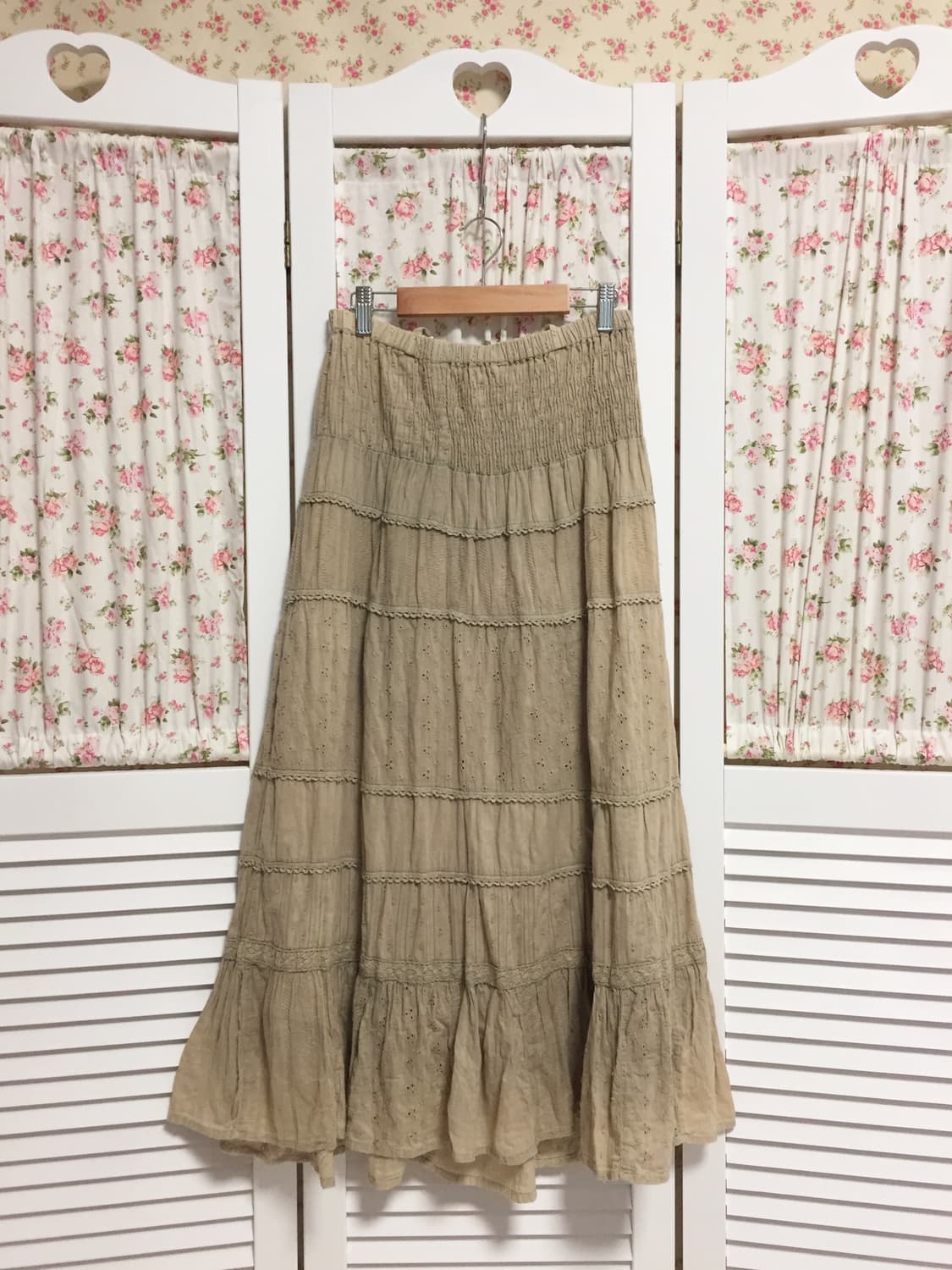 빈티지 카키베이지 롱스커트 (탑가능, 어깨끈 있음) 상품이미지2