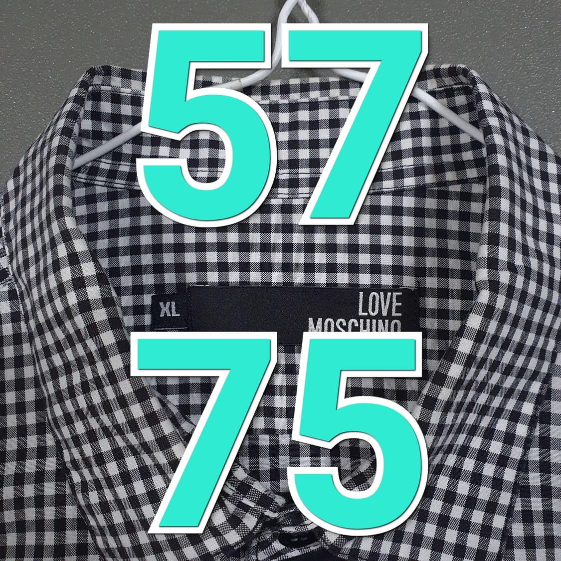 XL) 러브 모스키노 히든 버튼 스트랩 디테일 나노 체크 셔츠 긴팔 남방 상품이미지7