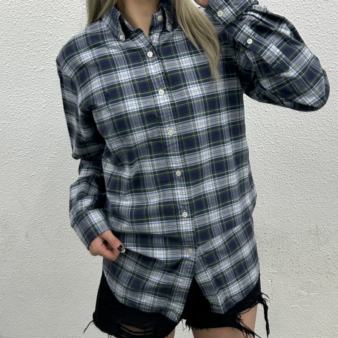 폴로 랄프로렌 네이비포니 타탄 네이비체크 린넨셔츠 S 상품이미지1