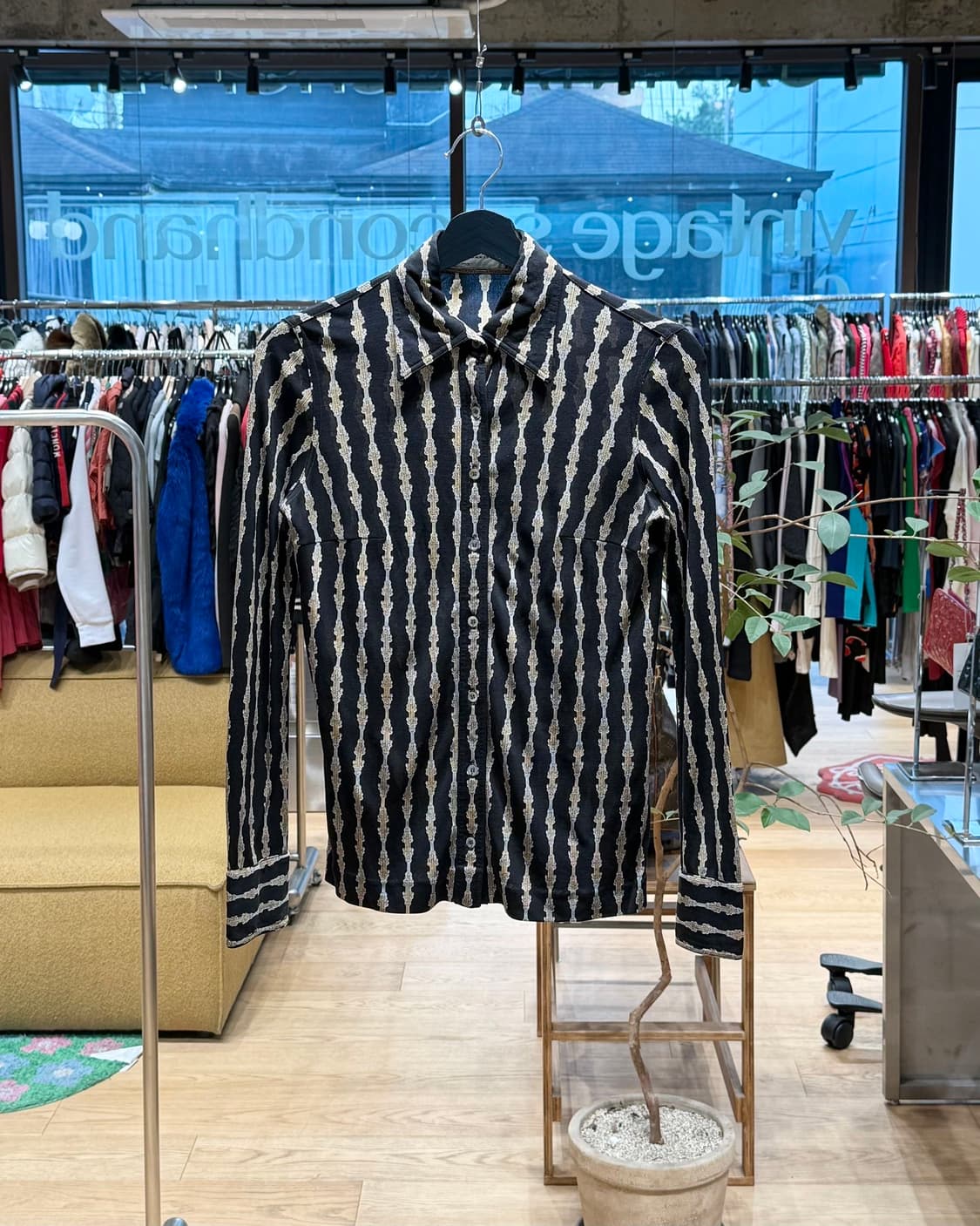 셀린느 블랙 체인 스트라이프 실크 셔츠  상품이미지1