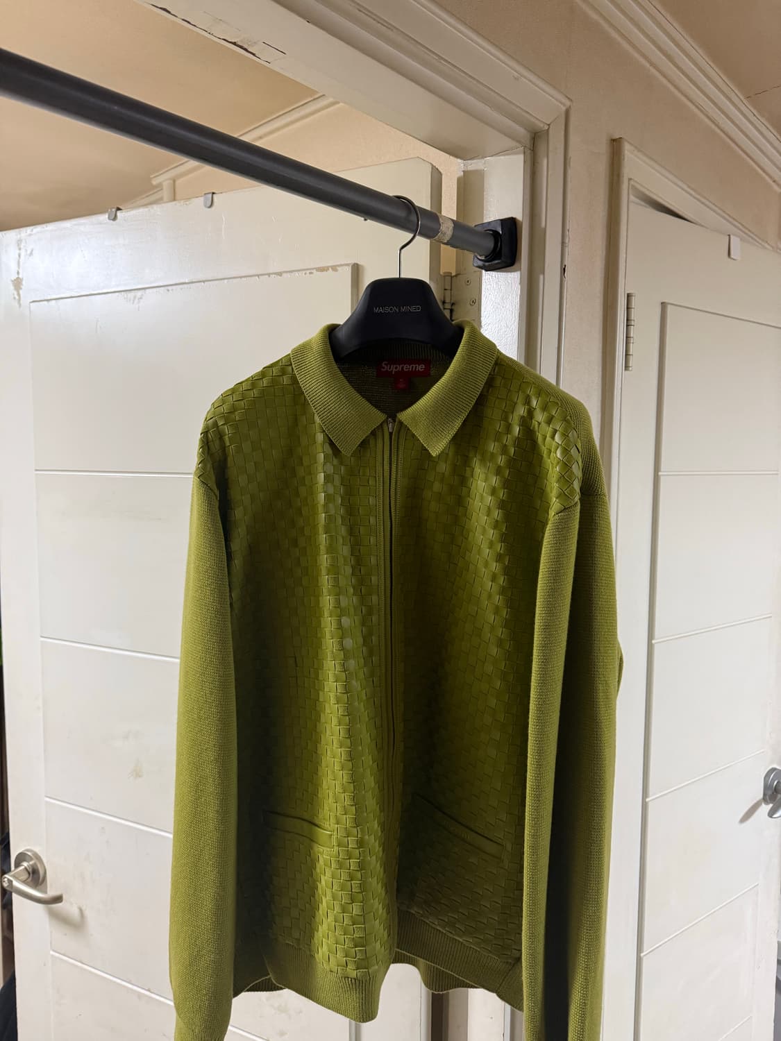 슈프림 레더 집업 니트 가디건 상품이미지1