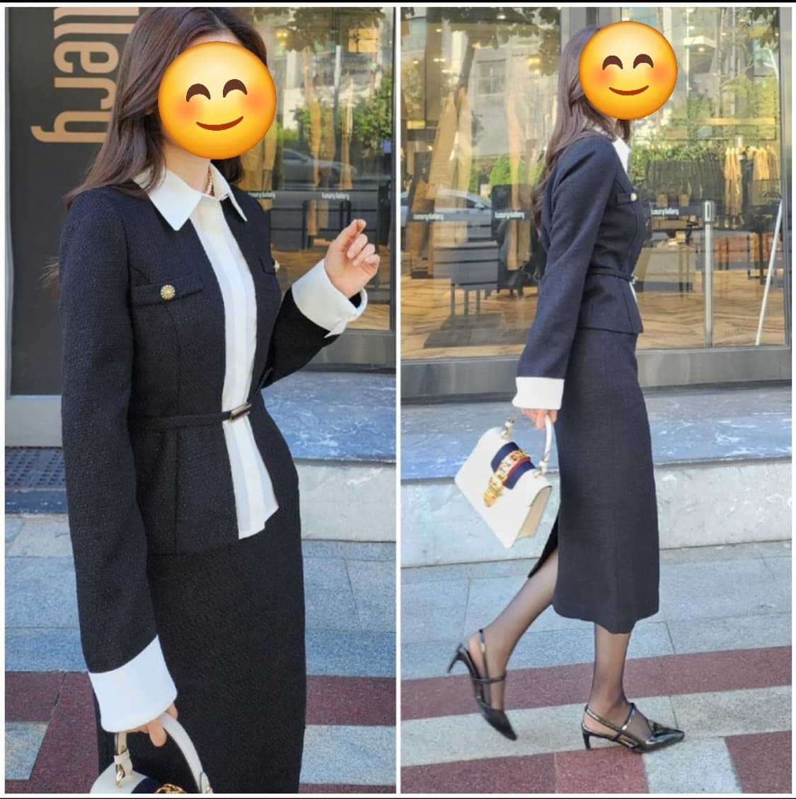 듀엘 블라우스 블록 벨티드 트위드자켓 55사이즈 상품이미지1