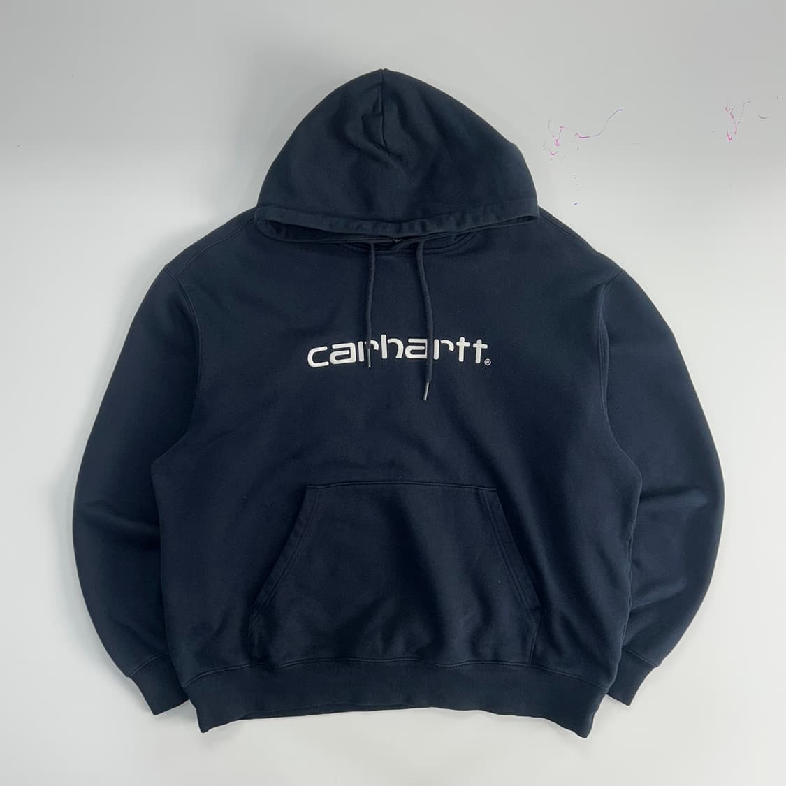 Carhartt 스펠아웃 로고 네이비 후드티 상품이미지3