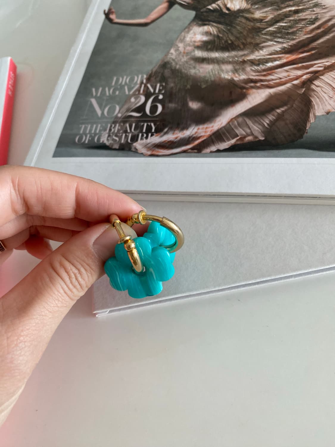 일본 수입 터키블루 클로버 후프 이어링 귀걸이 상품이미지7