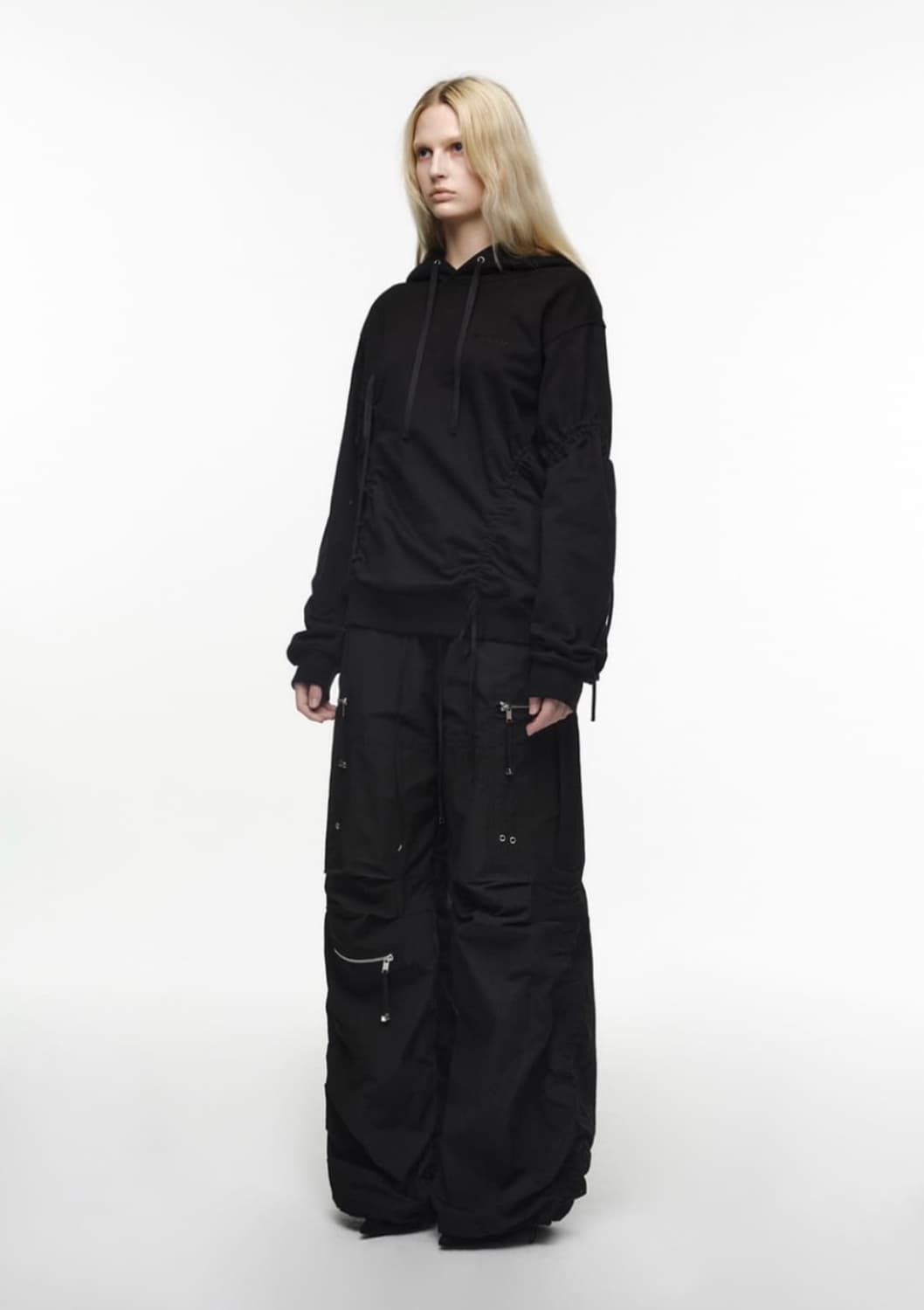 나체 퍼거링 카고 트랙 스트링 팬츠 블랙 상품이미지4