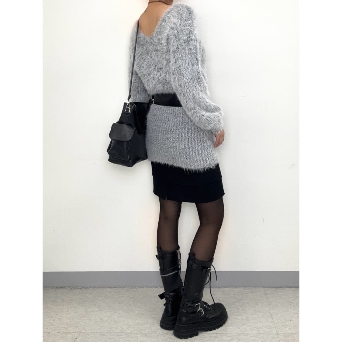 빈티지 그레이 퍼 니트 원피스 상품이미지4