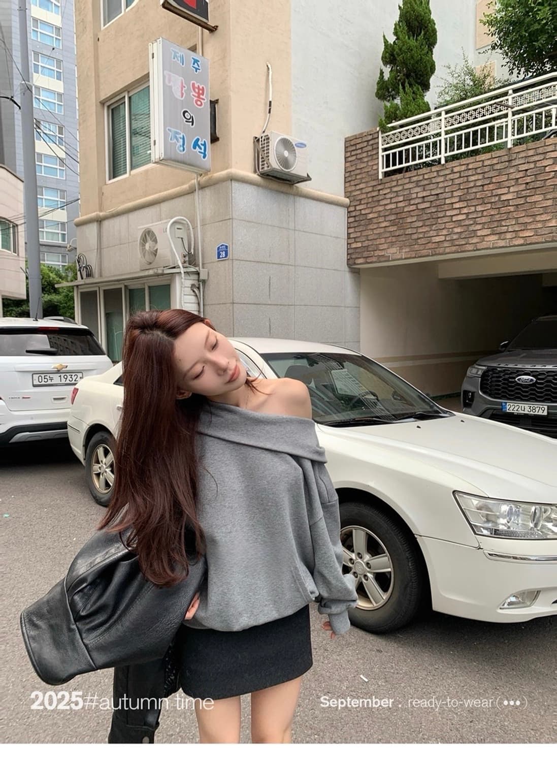 INAIEA 오프숄더 후드티 원숄더 후드 그레이 상품이미지3