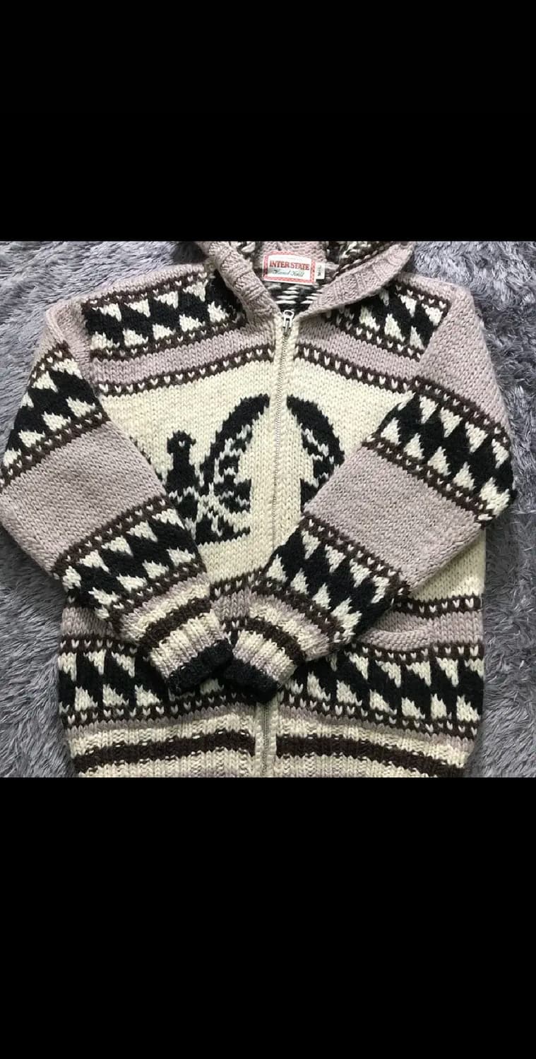 [[M, A급, 공용]# 독수리 패턴 후드 노르딕 헤비 니트 가디건 상품이미지3