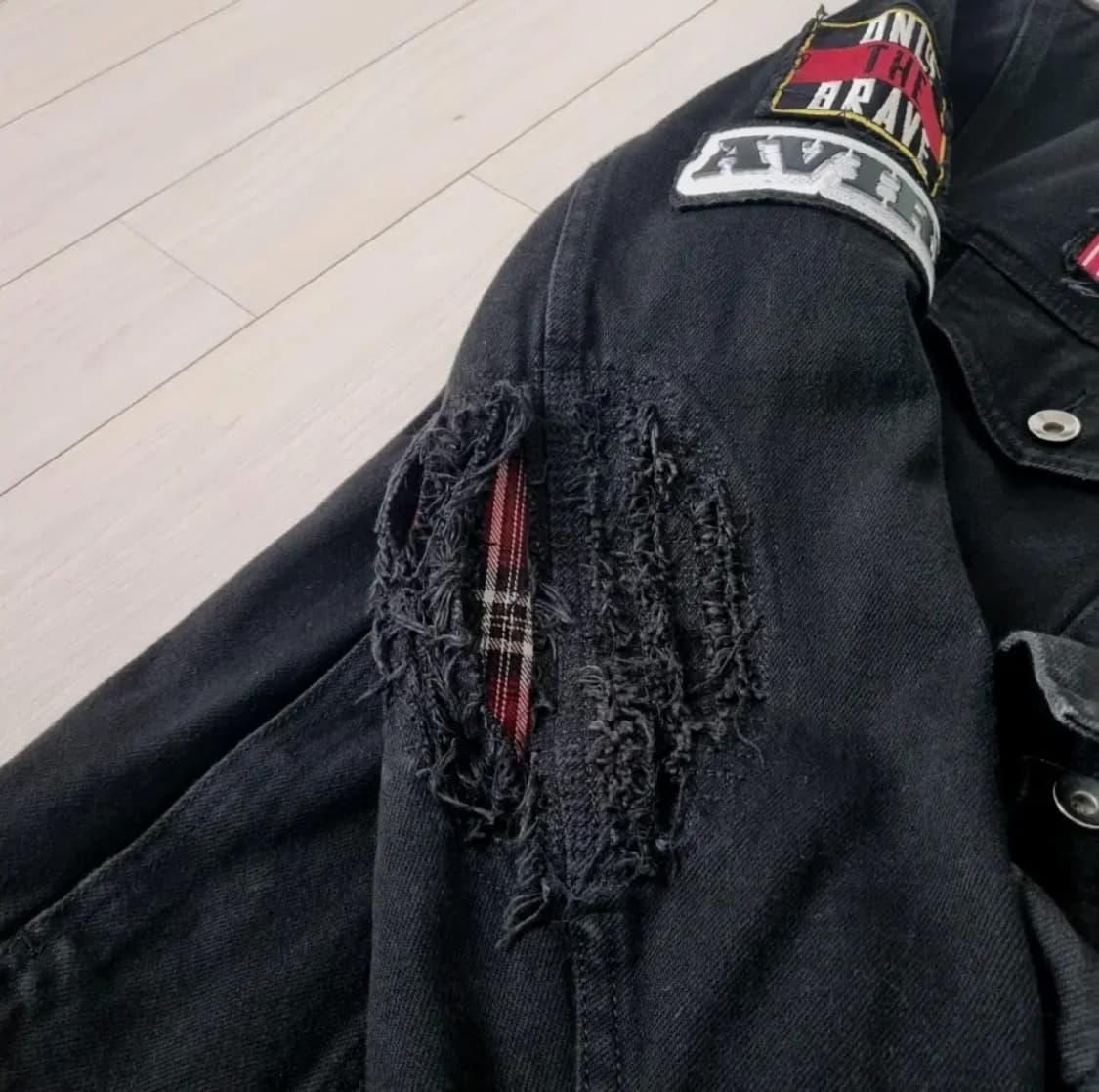 XL) 디젤 디스트로이드 패치 레이어드 커스텀 트러커 간절기 자켓 블랙 상품이미지8